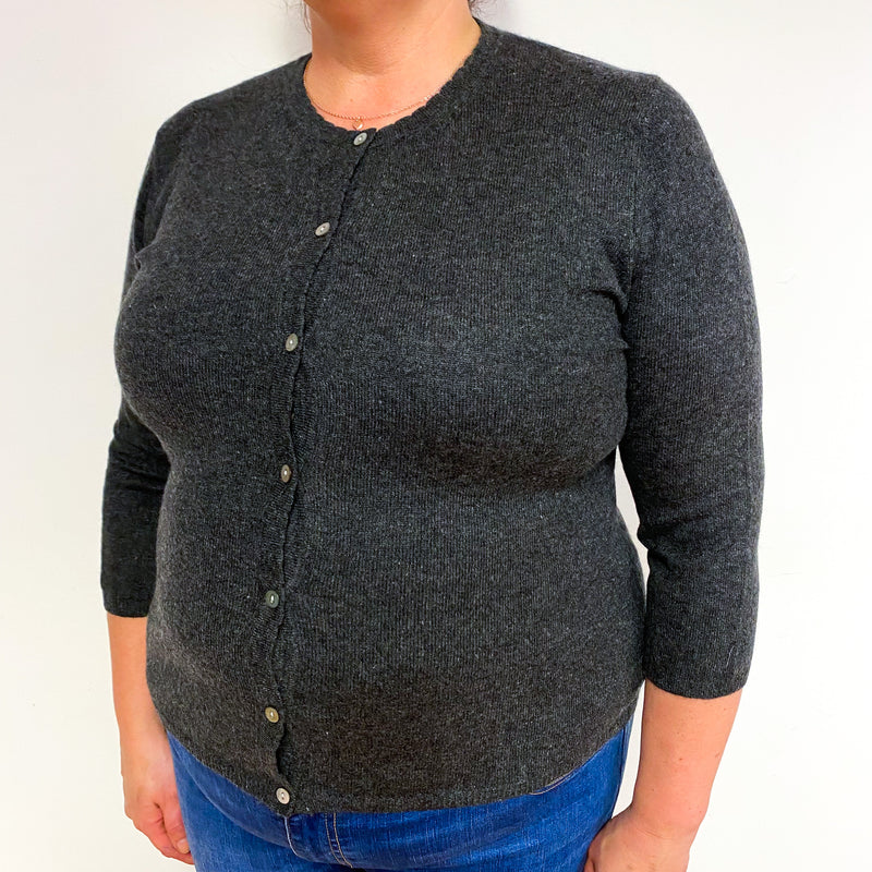 Slate Grey 3/4 Sleeve Cashmere Crew Neck Cardigan Extra Large