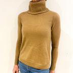 Biscuit Brown Cashmere Polo Neck Jumper Small