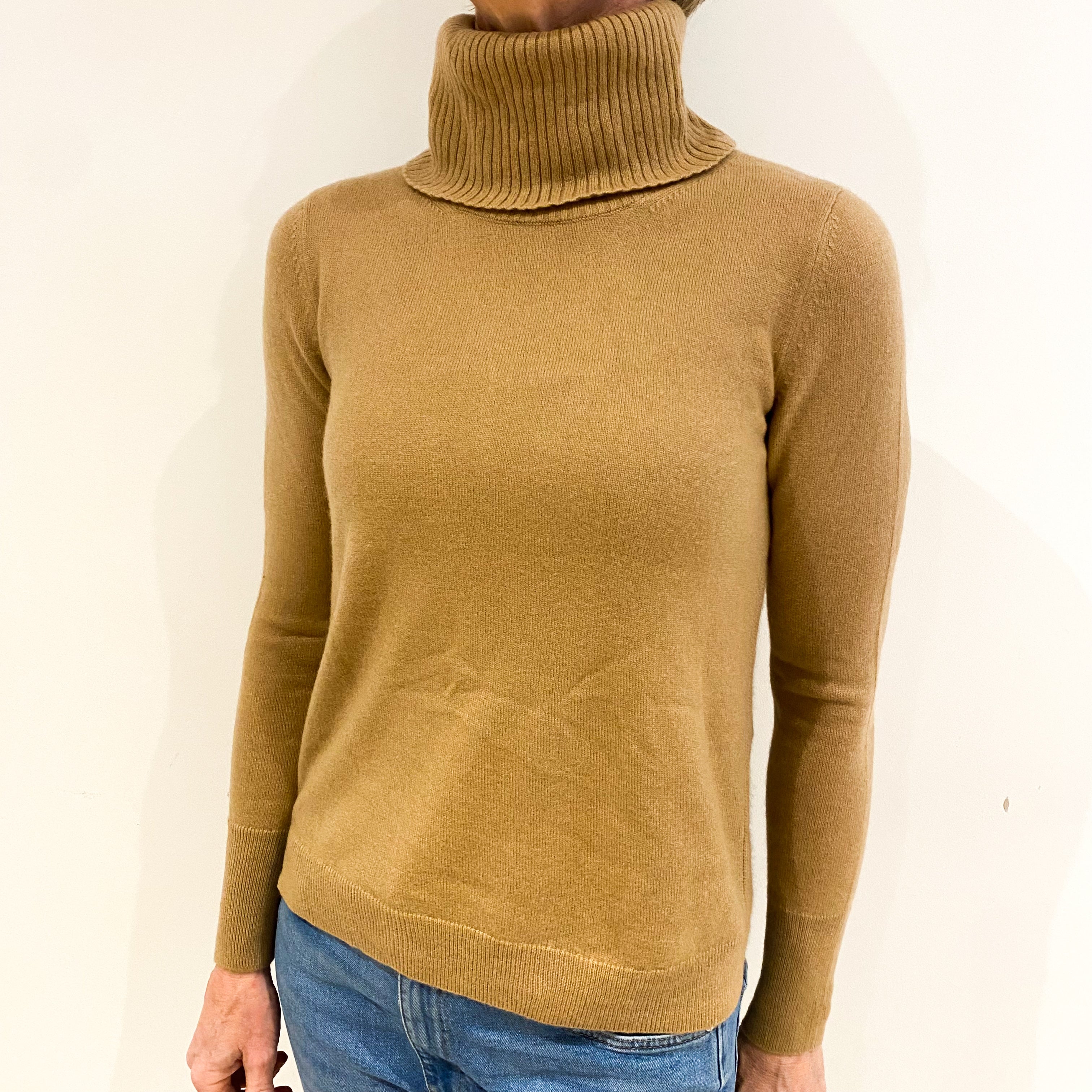 Biscuit Brown Cashmere Polo Neck Jumper Small