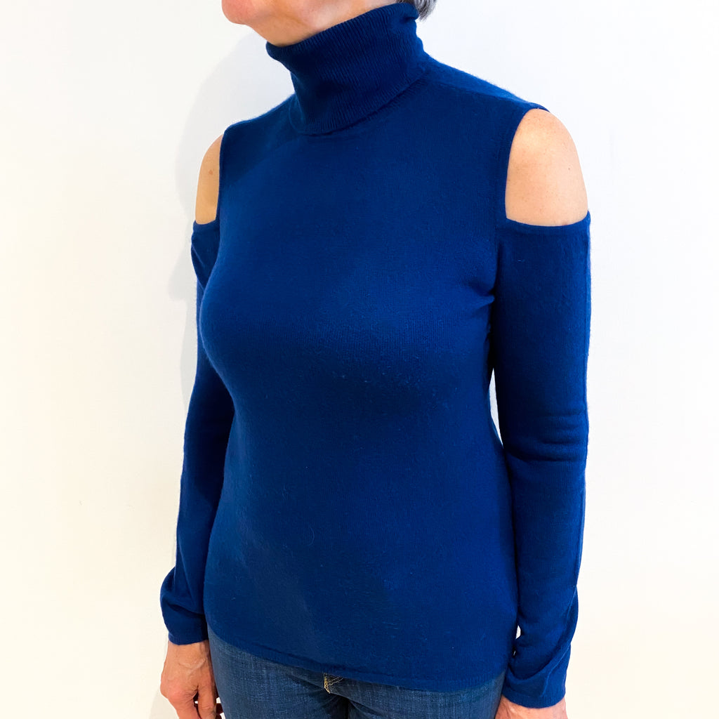 French Navy Cashmere Polo Neck Open Shoulder Jumper Medium