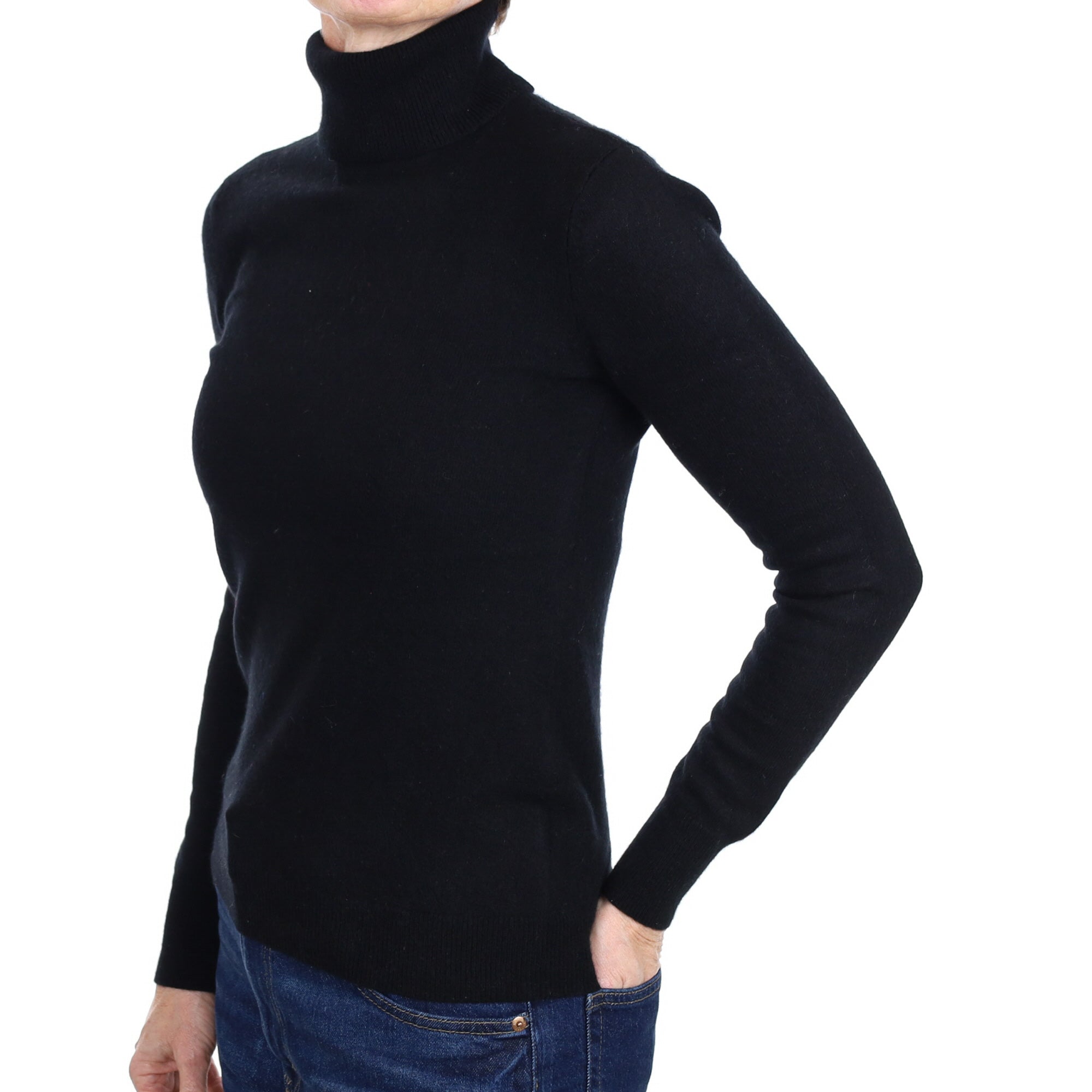 Orvis Black Cashmere Polo Neck Jumper Small
