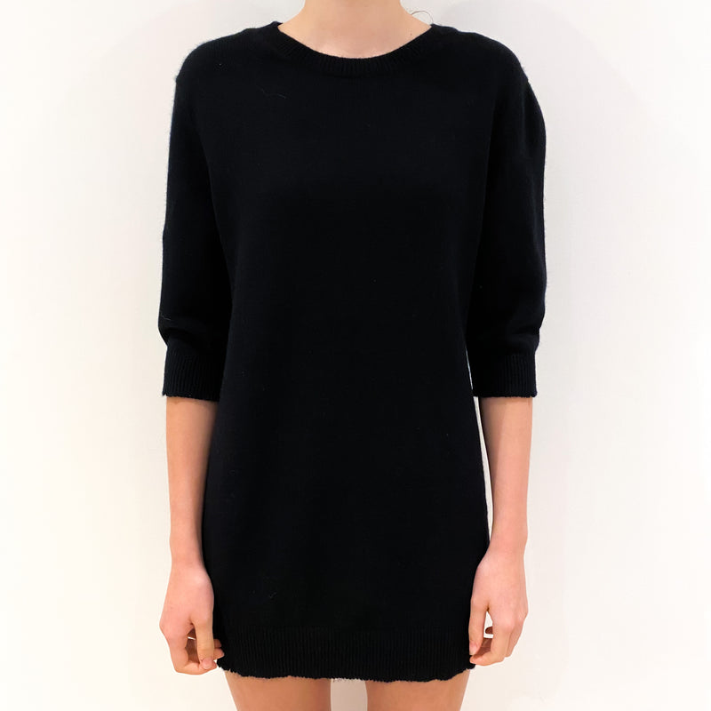 Black Cashmere Dress with Half Sleeves Extra Small