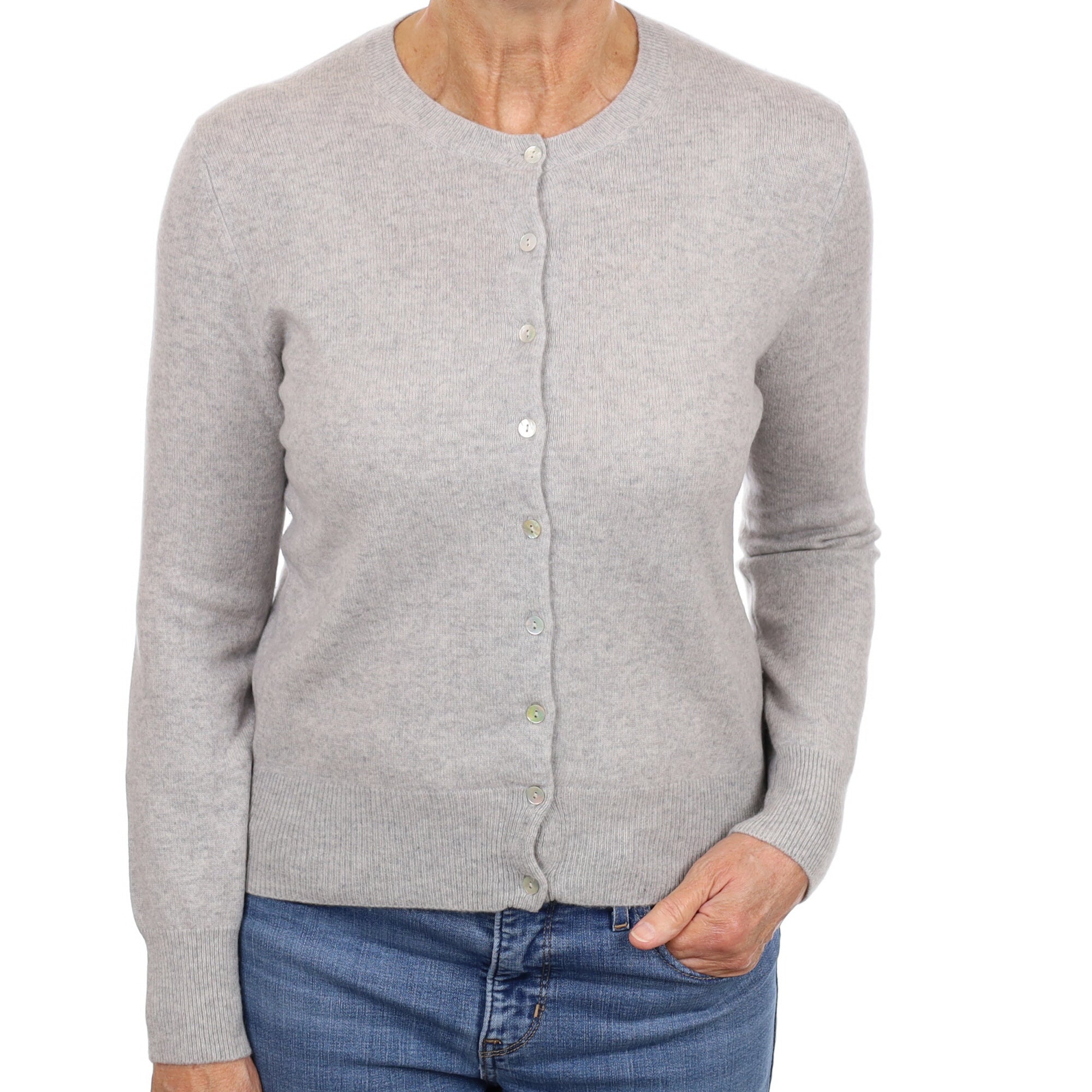 Smoke Grey Cashmere Crew Neck Cardigan Medium