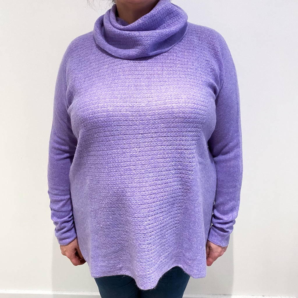 Lavender Purple Textured Cashmere Cowl Neck Jumper Extra Large