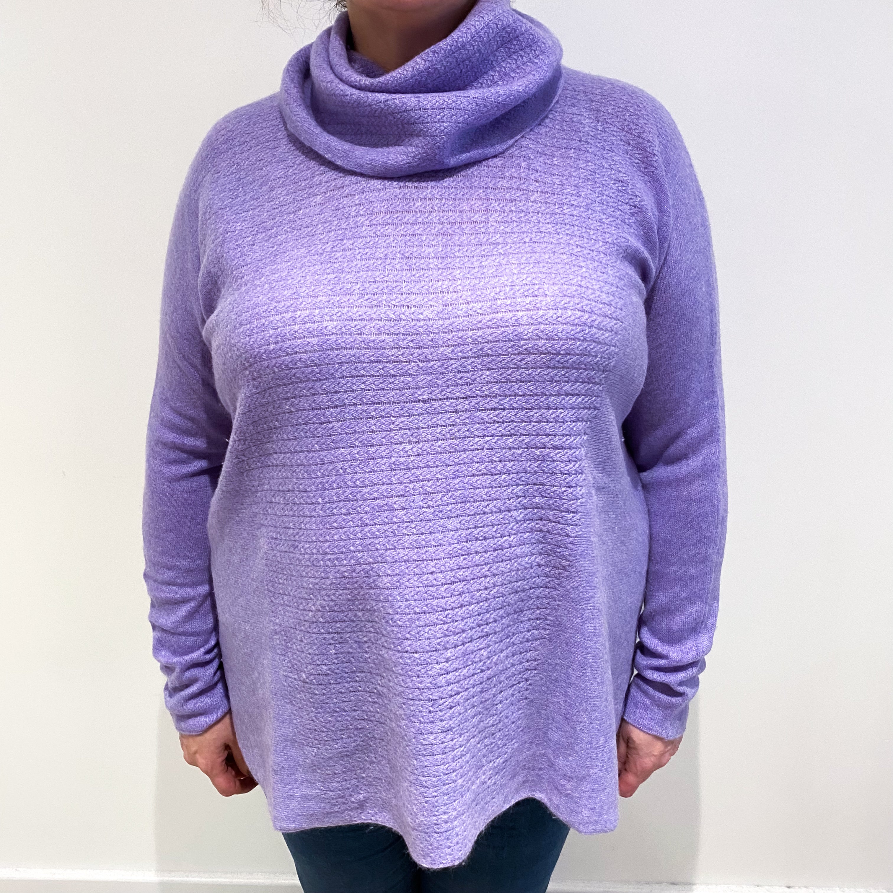 Lavender Purple Textured Cashmere Cowl Neck Jumper Extra Large