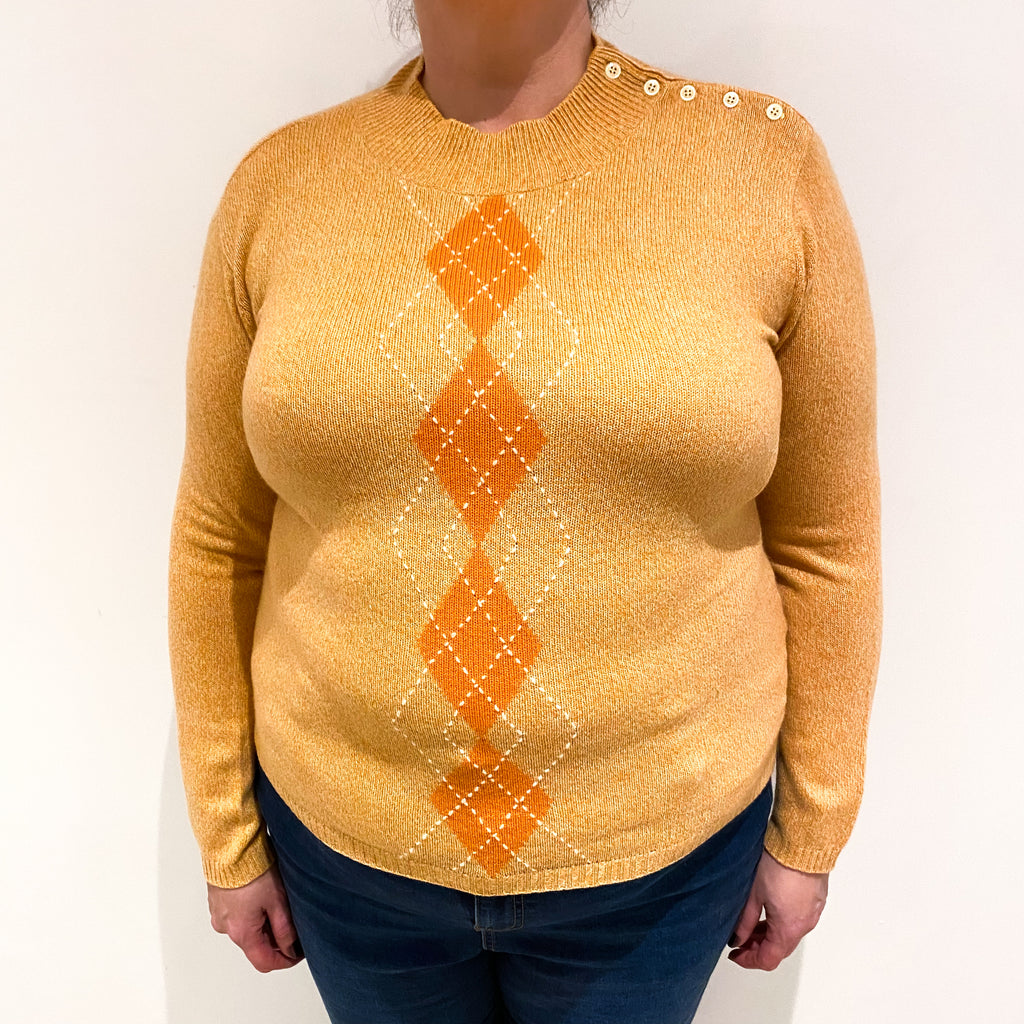 Orange Marl Diamond Cashmere Turtle Neck Jumper Extra Large