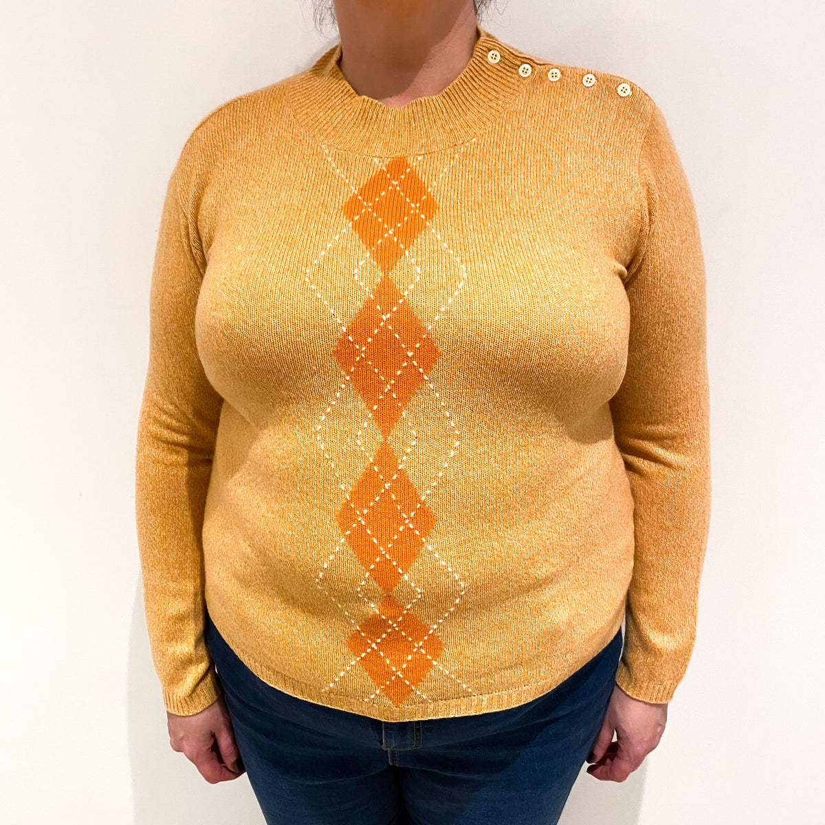 Orange Marl Diamond Cashmere Turtle Neck Jumper Extra Large