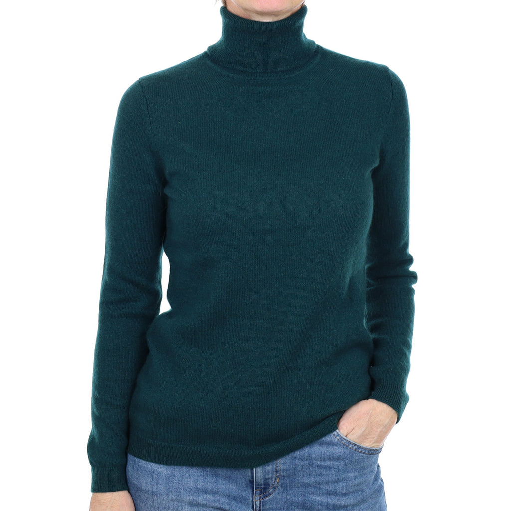 Bottle Green Cashmere Polo Neck Jumper Small