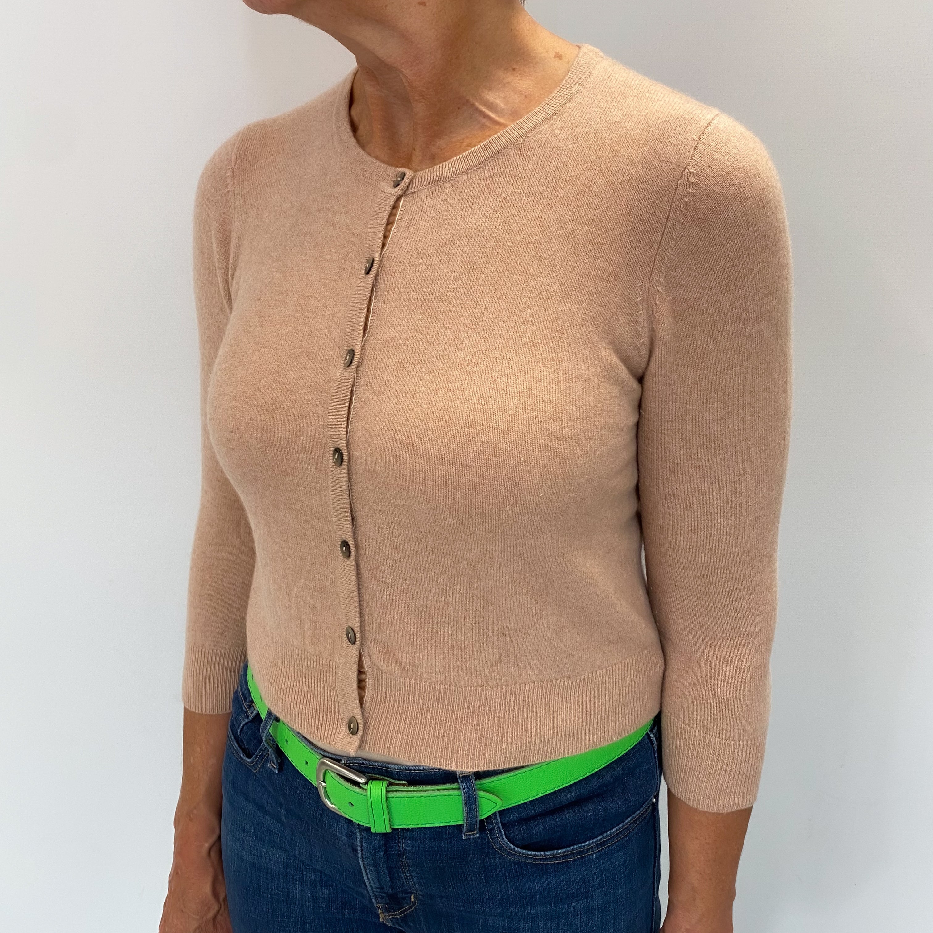 Nude Beige Marl Cashmere Crew Neck Cardigan Medium