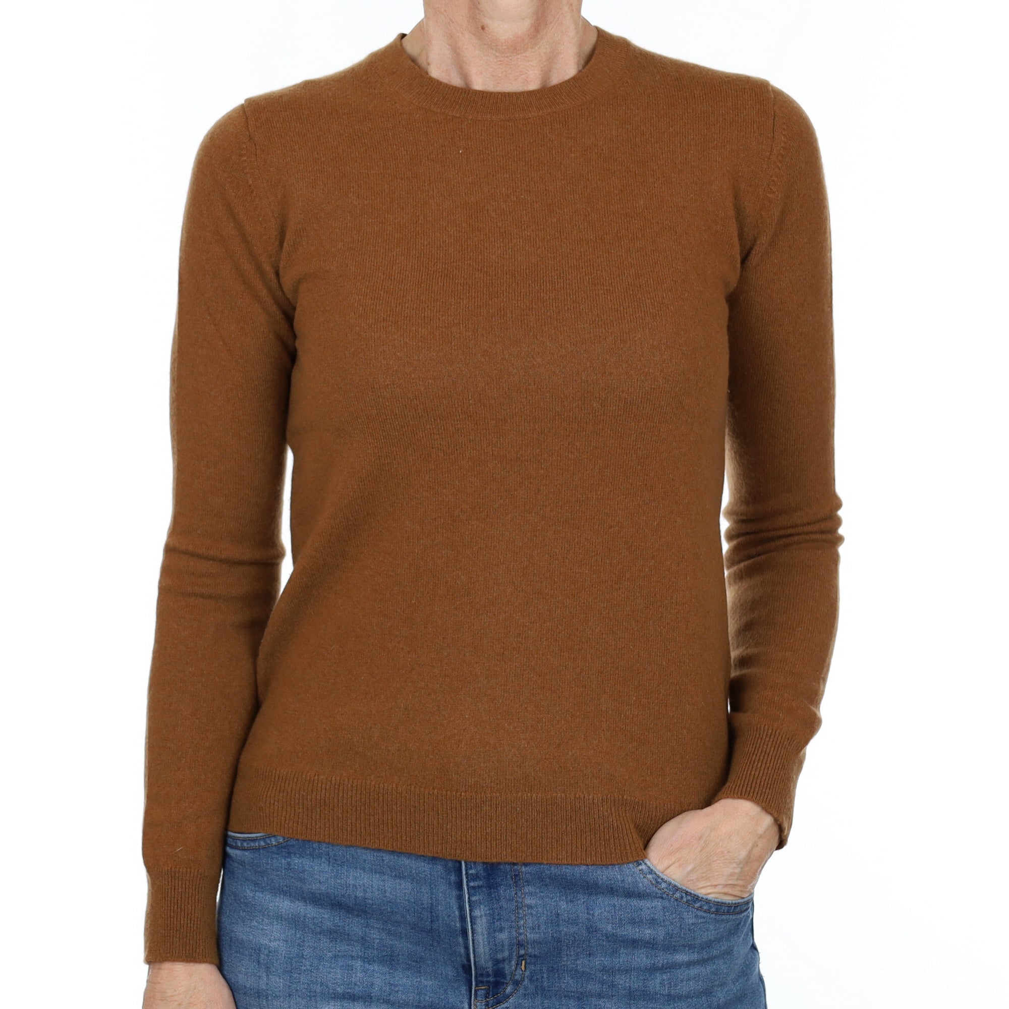 Cinnamon Brown Cashmere Crew Neck Jumper Small