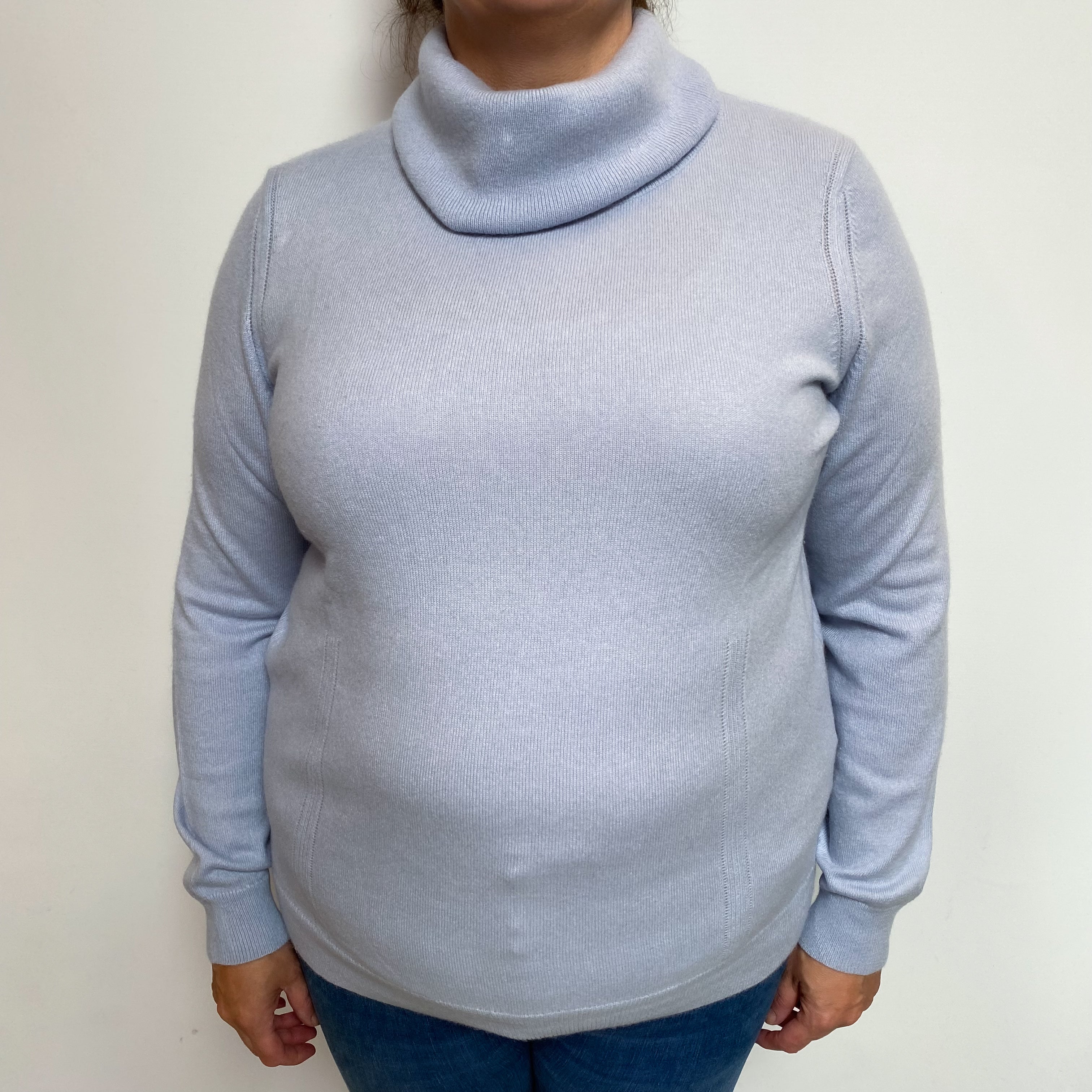 Jaeger Powder Blue Cashmere Cowl Neck Jumper Extra Large