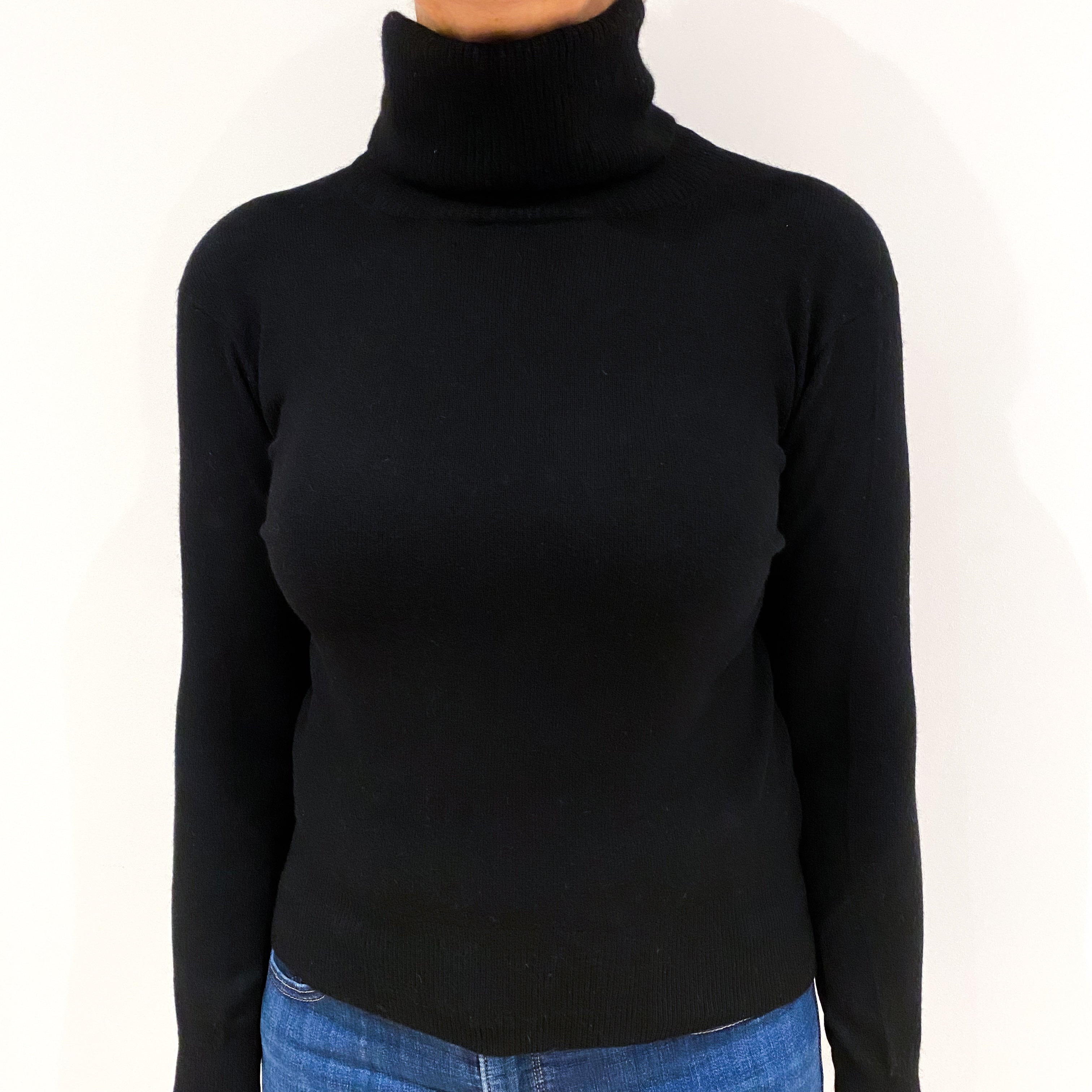 Black Cashmere Polo Neck Jumper Medium