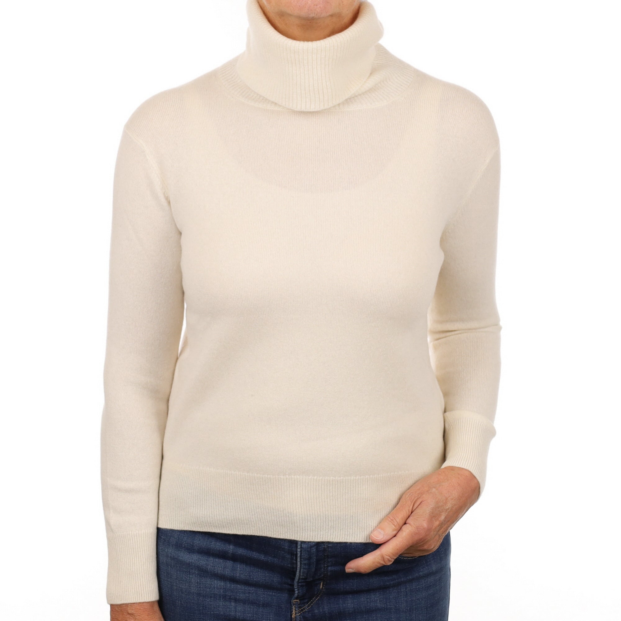 Vanilla Cream Cashmere Polo Neck Jumper Medium