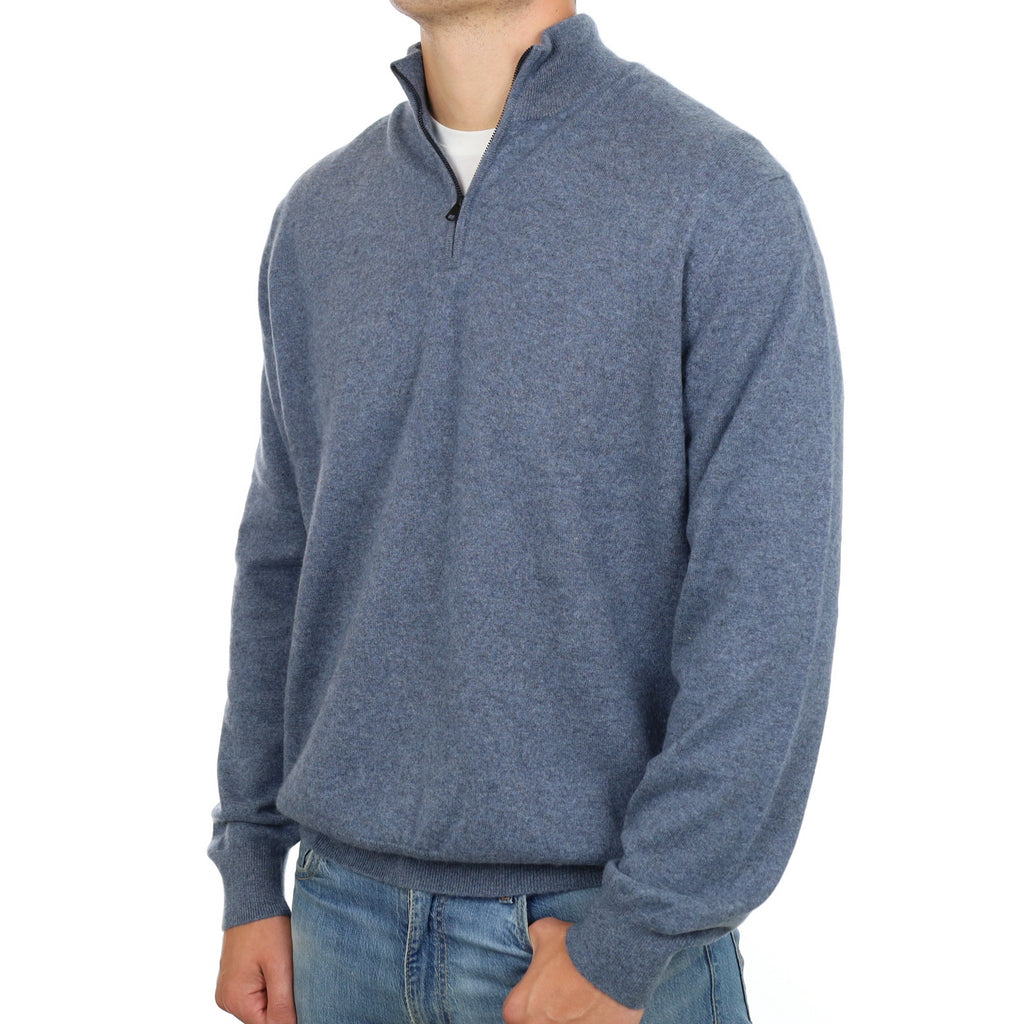 Men's Denim Blue Cashmere 1/4 Zip Neck Jumper XXXL