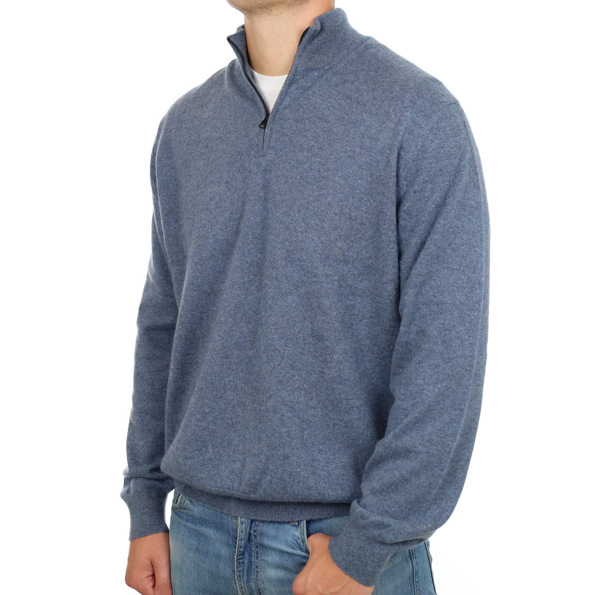 Men's Denim Blue Cashmere 1/4 Zip Neck Jumper XXXL