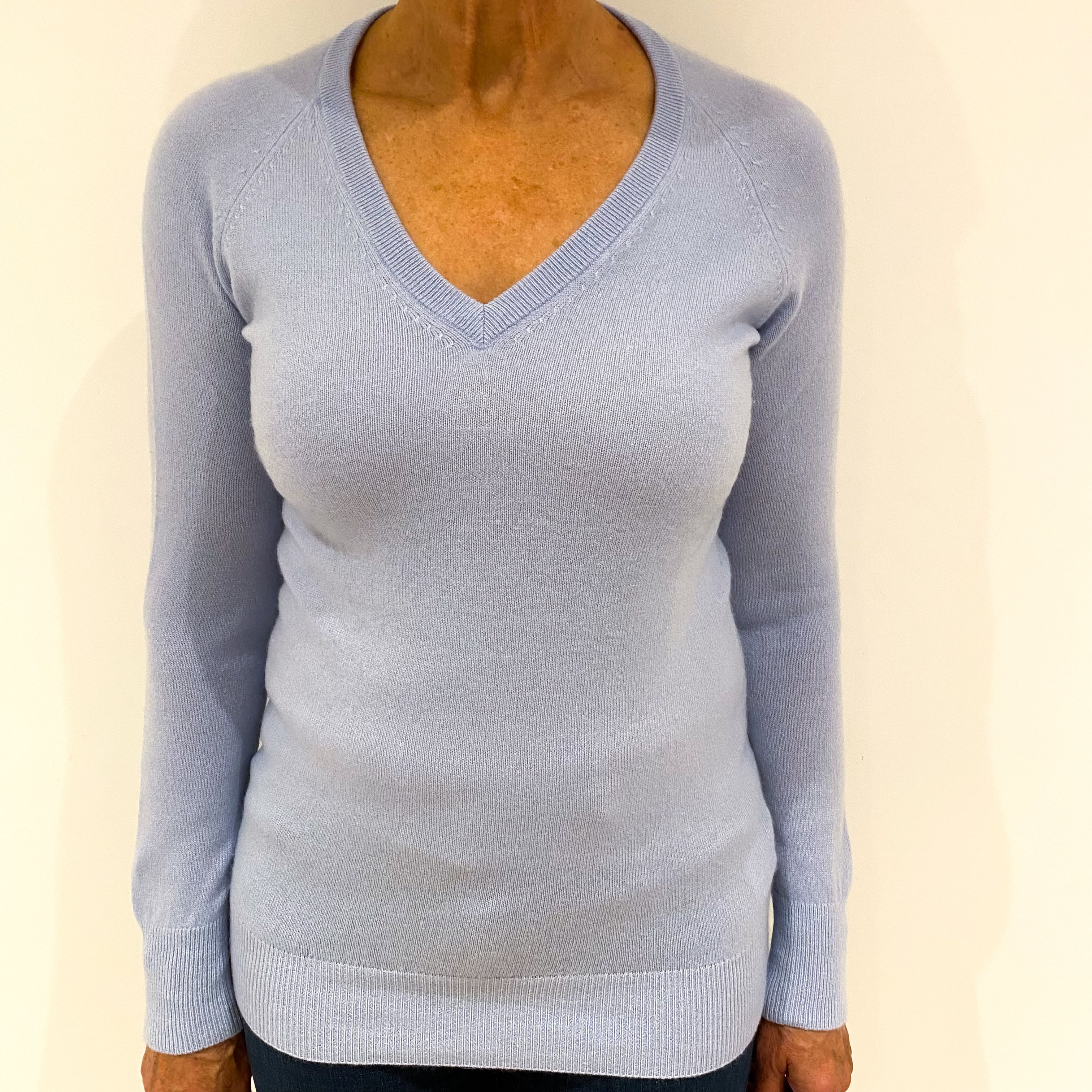 Powder Blue Cashmere V-Neck Jumper Medium