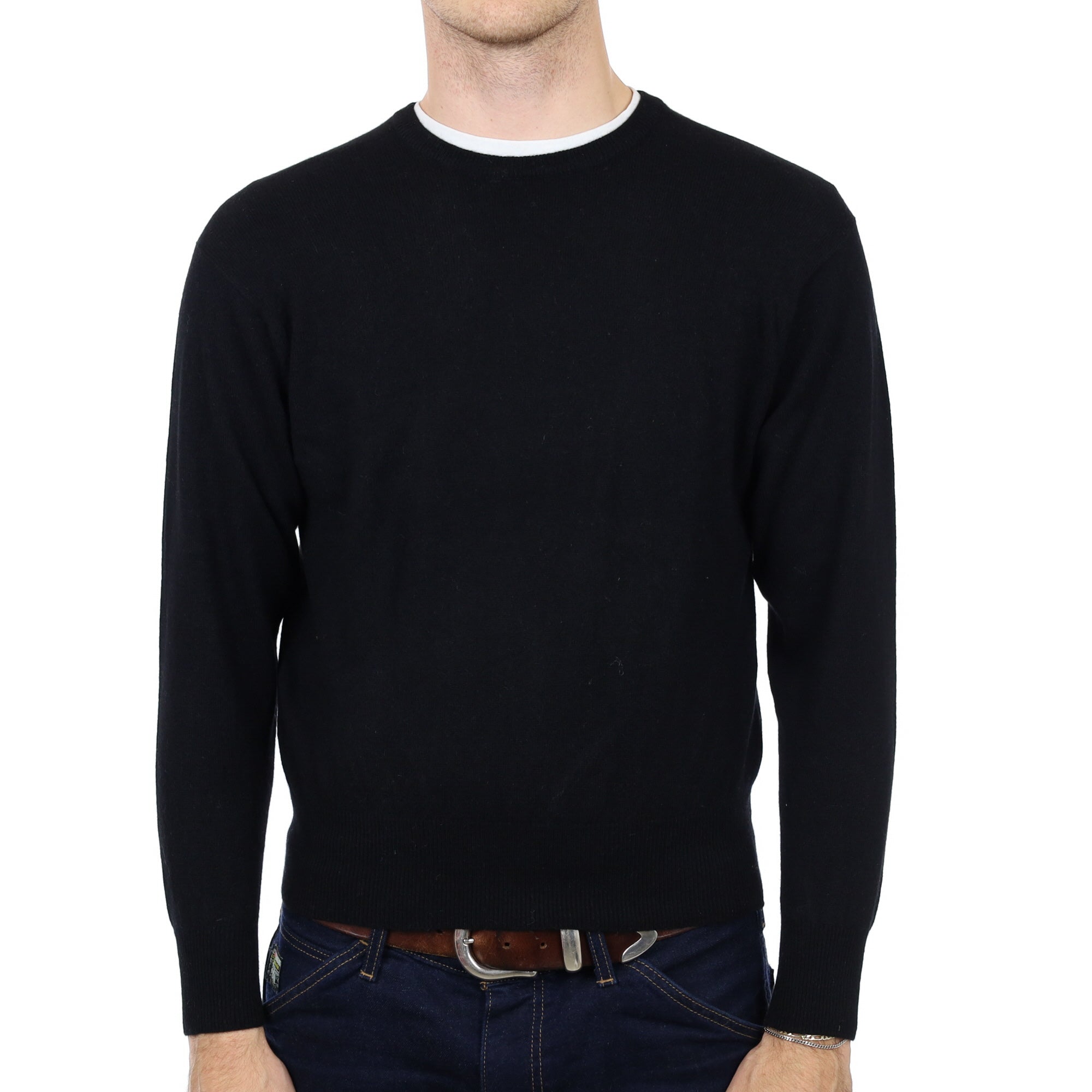 Men's Black Cashmere Crew Neck Jumper Medium