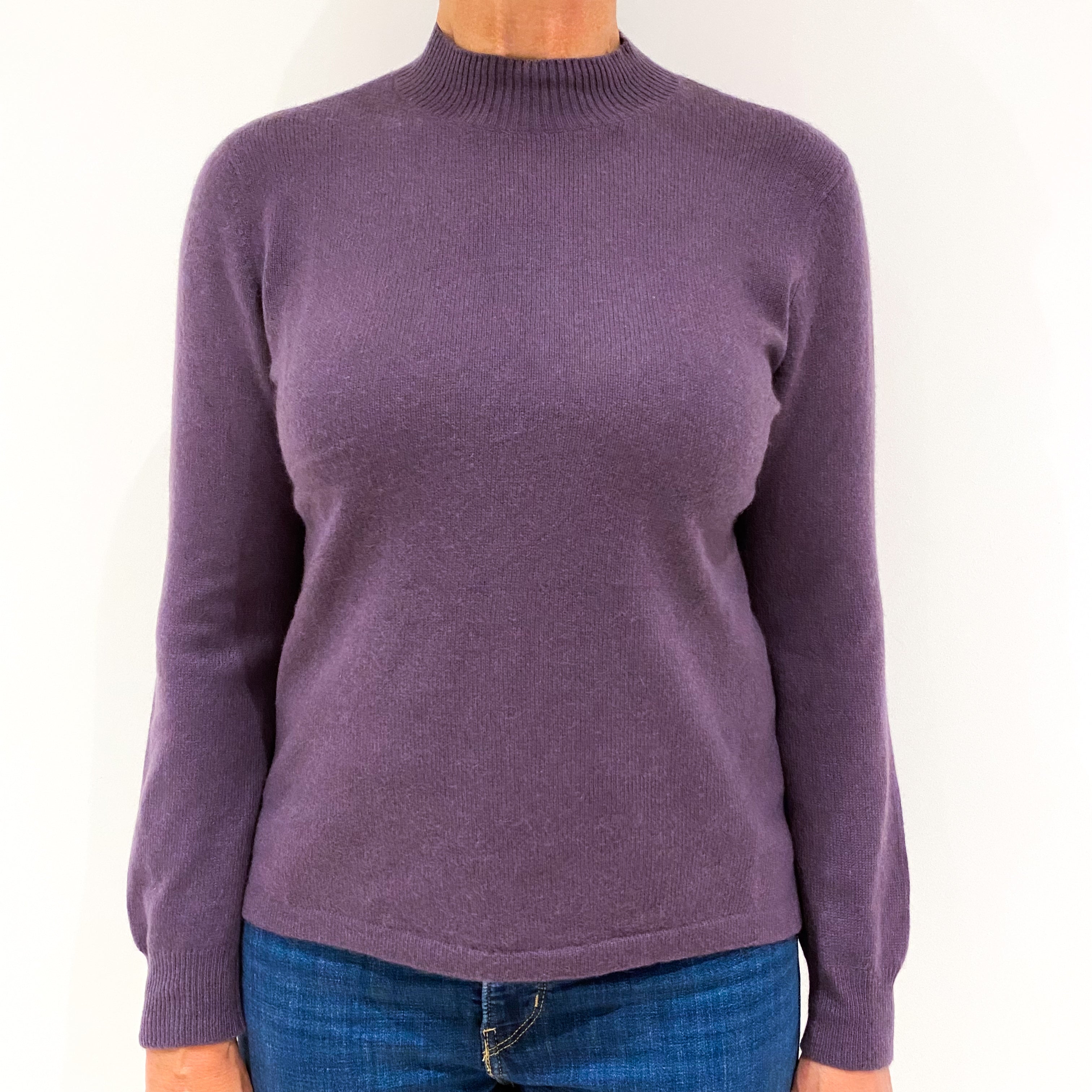 Grape Purple Cashmere Polo Neck Jumper Medium