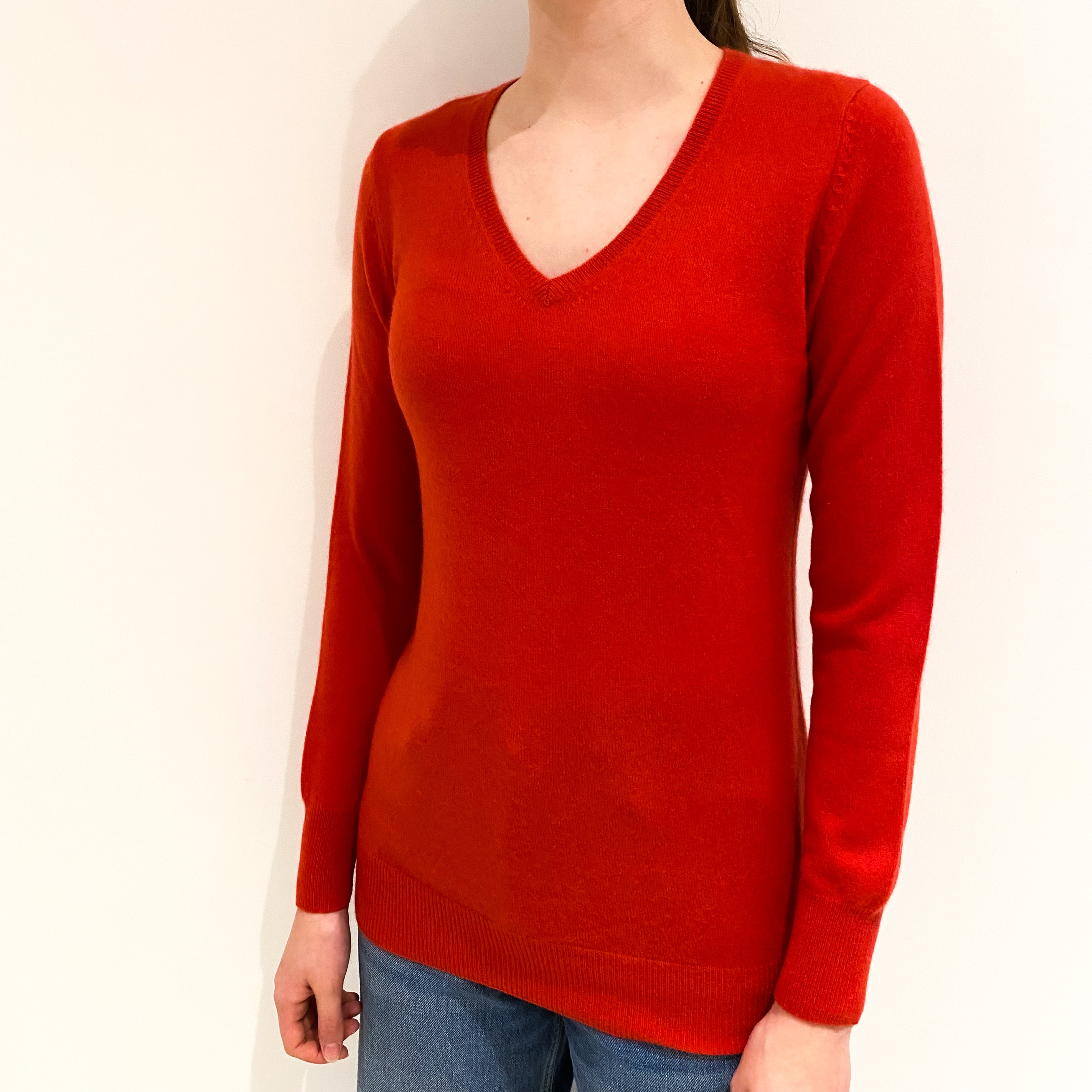 Scarlet Red Cashmere V-Neck Jumper Extra Small