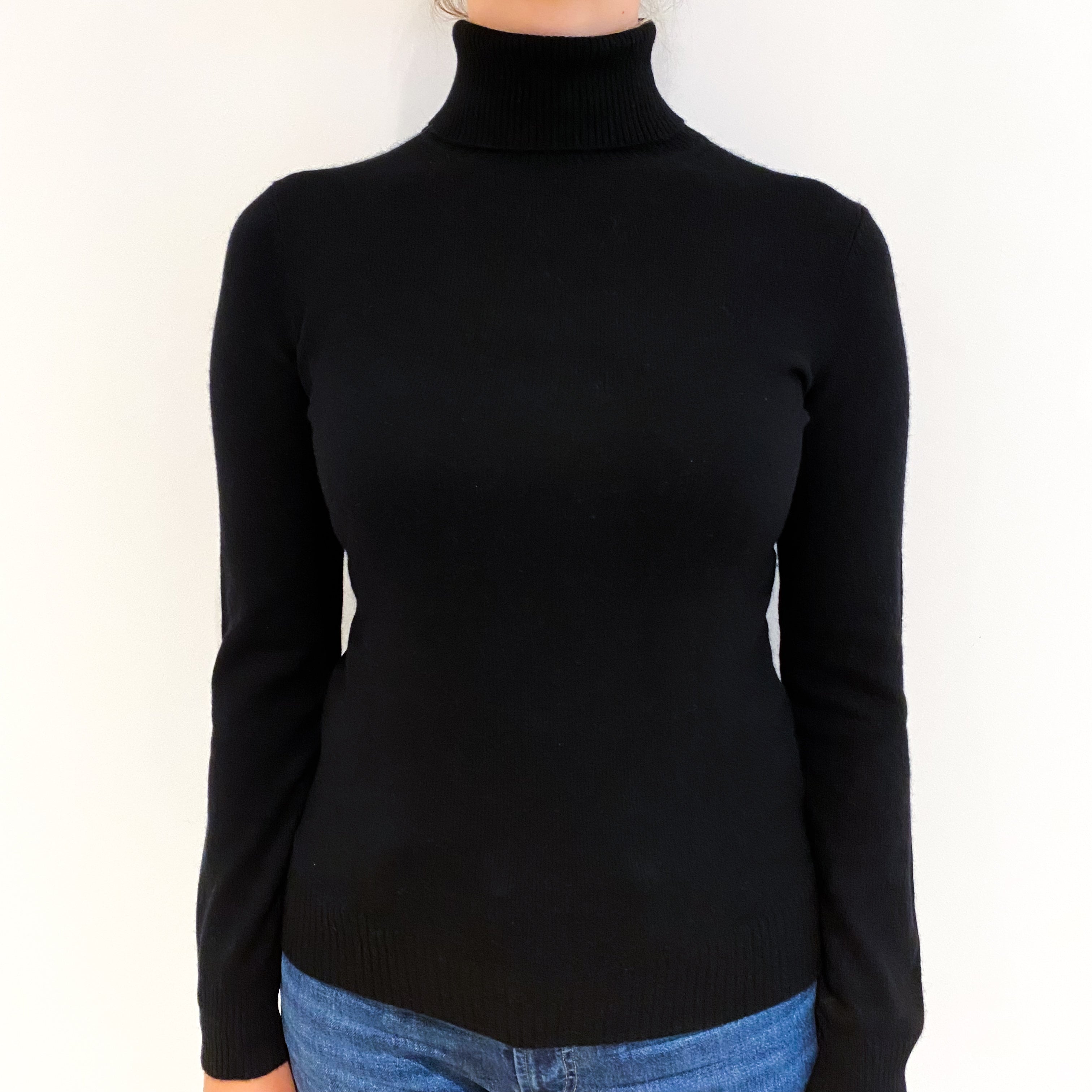 Black Cashmere Polo Neck Jumper Small