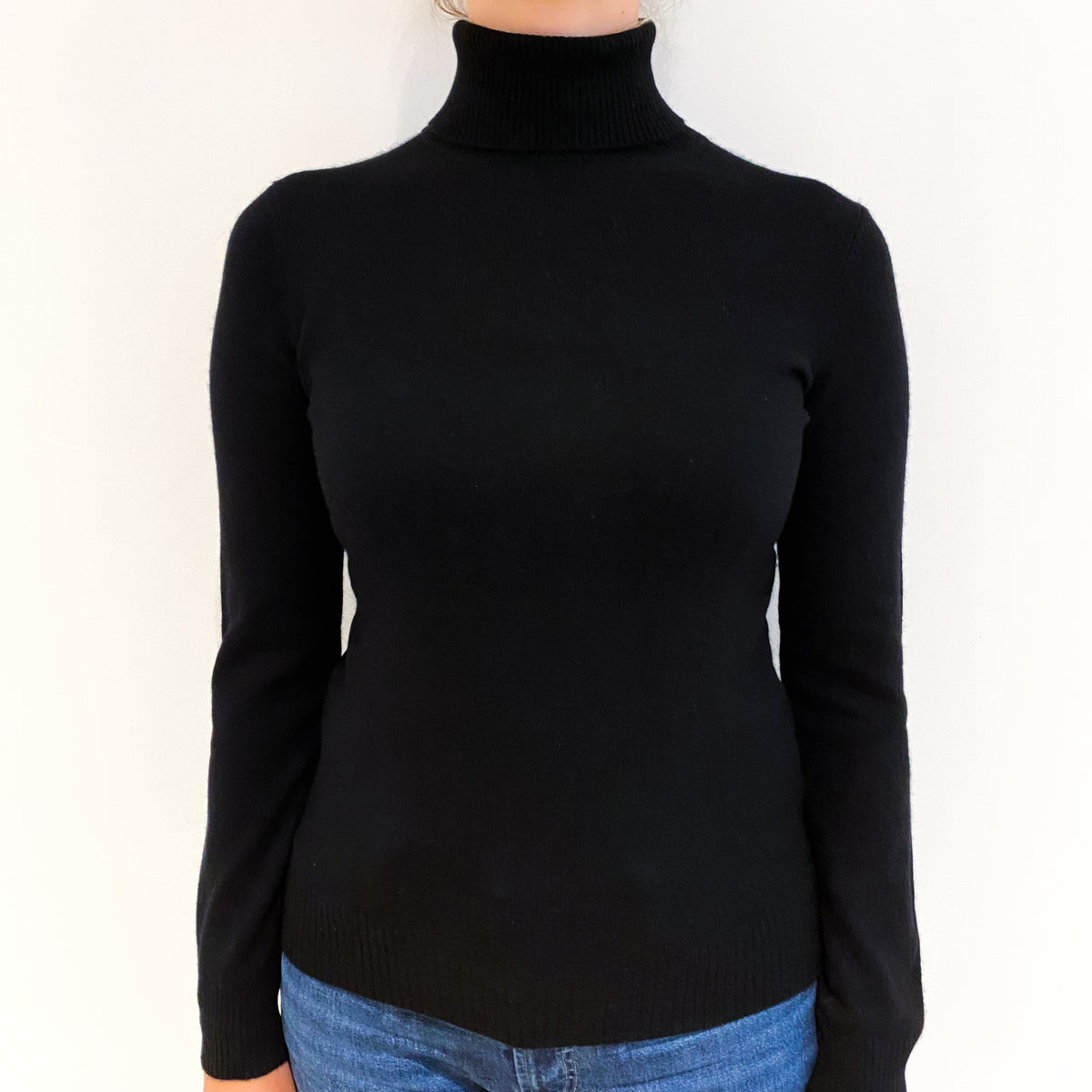 Black Cashmere Polo Neck Jumper Small