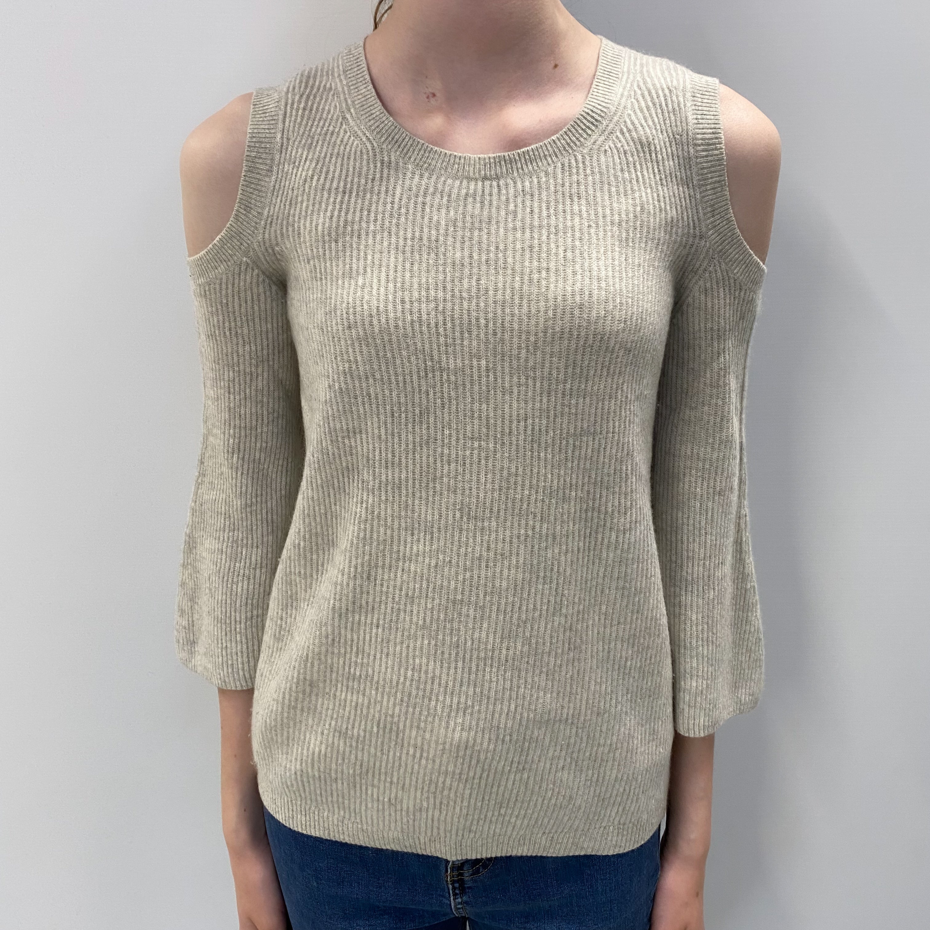 Mist Grey Cashmere Cold Shoulder Jumper Extra Small