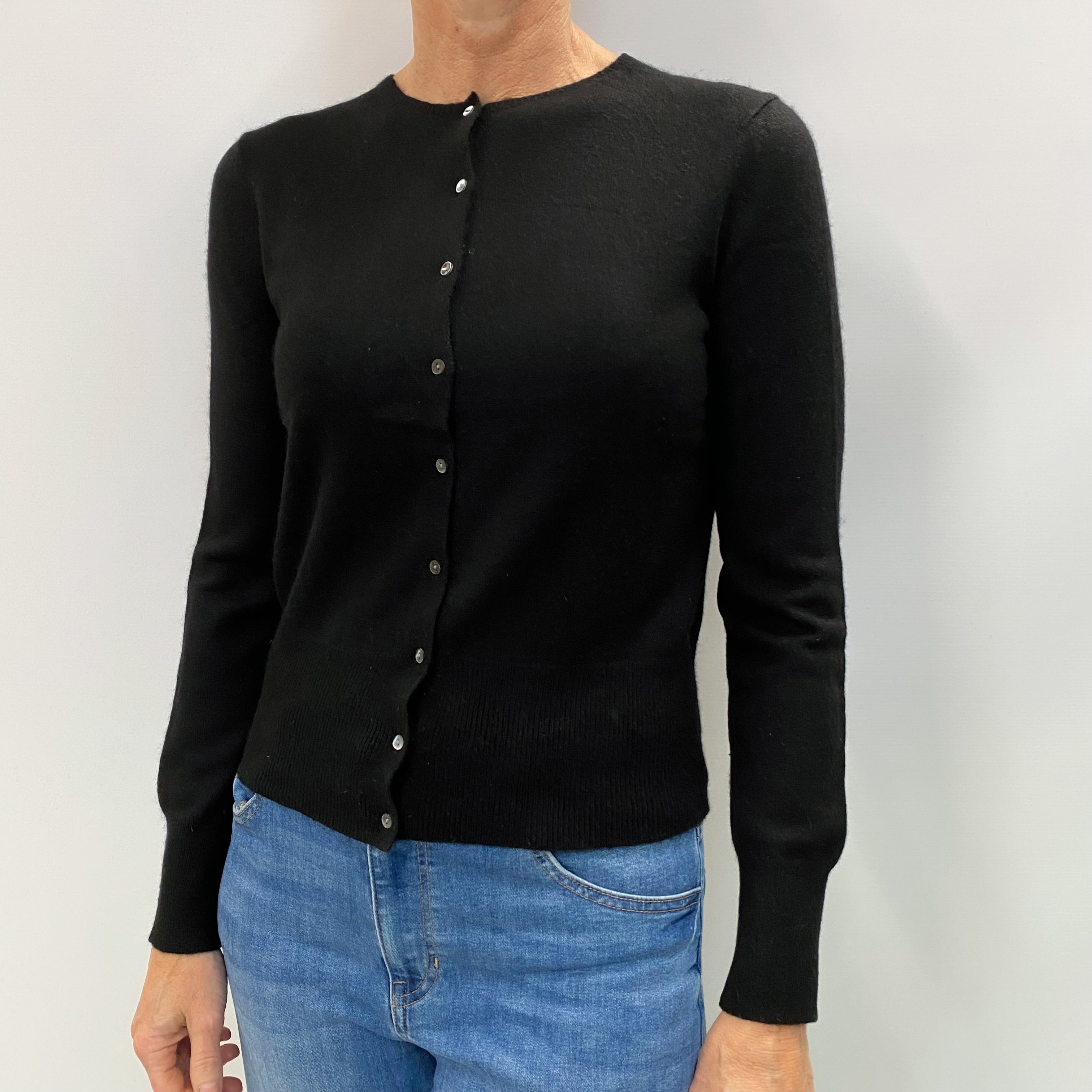 Black Cashmere Crew Neck Cardigan Small