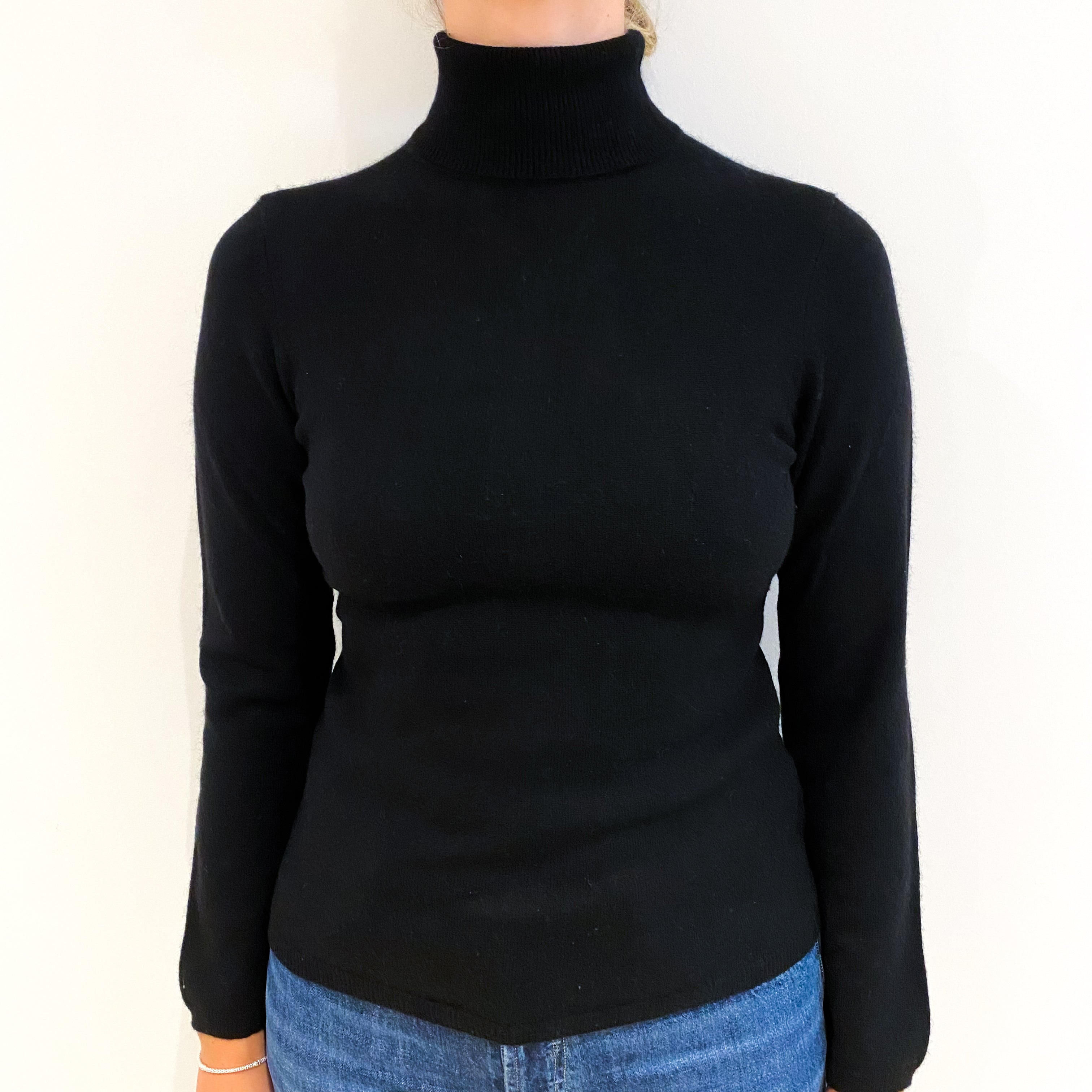 Black Cashmere Polo Neck Jumper Small