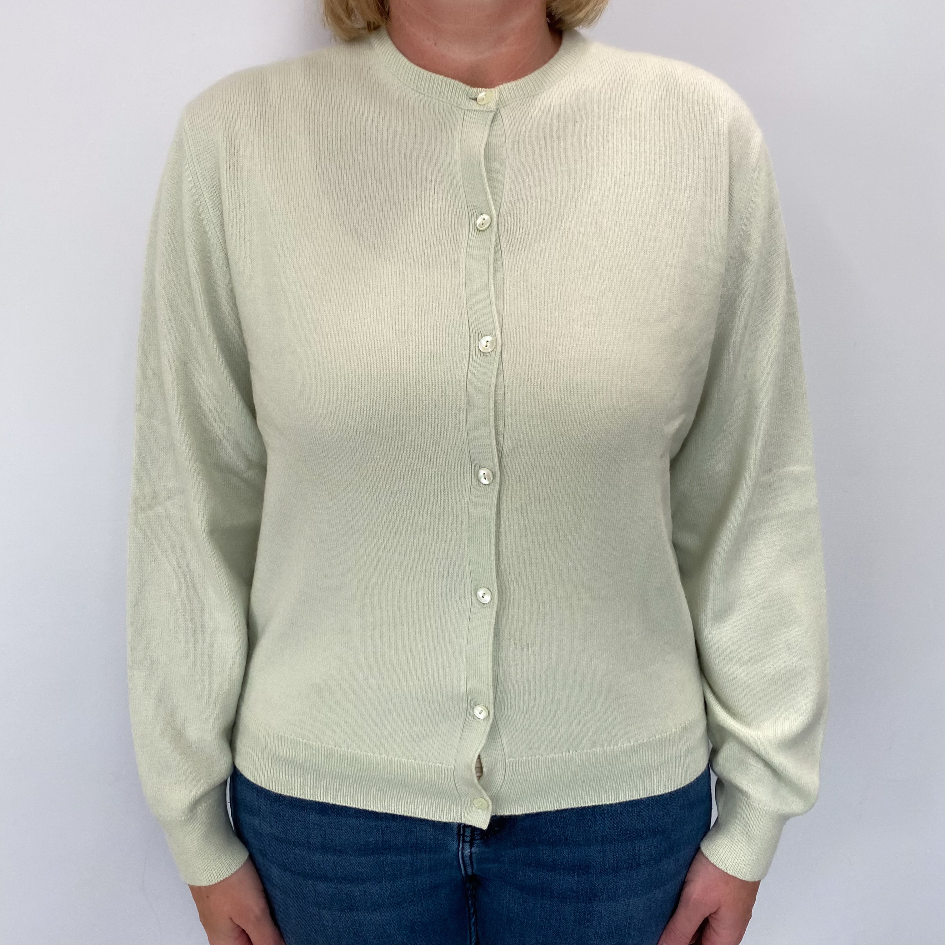 Chicory Green Cashmere Crew Neck Cardigan Large