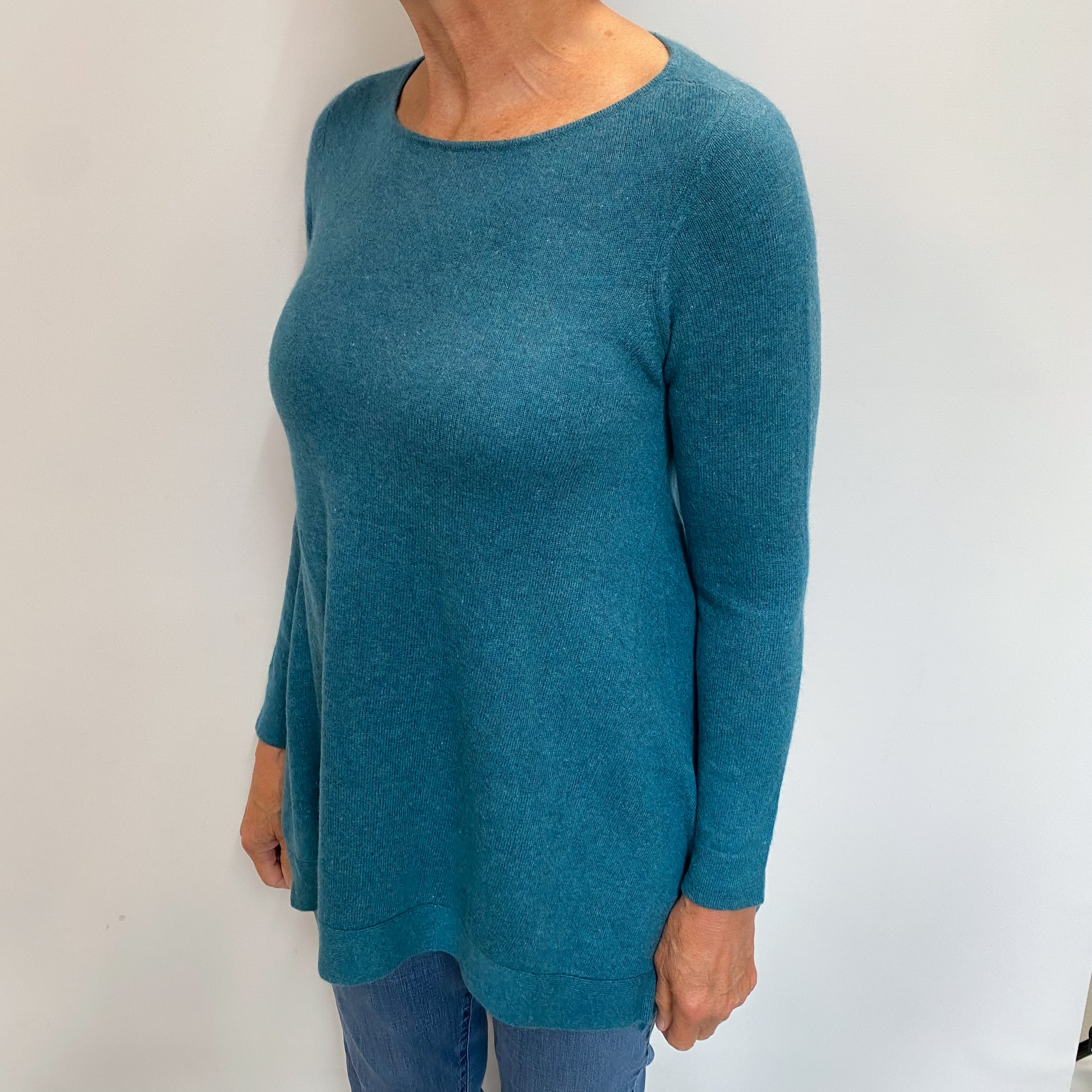 Deep Aqua Blue Cashmere Wide Crew Neck Jumper Medium
