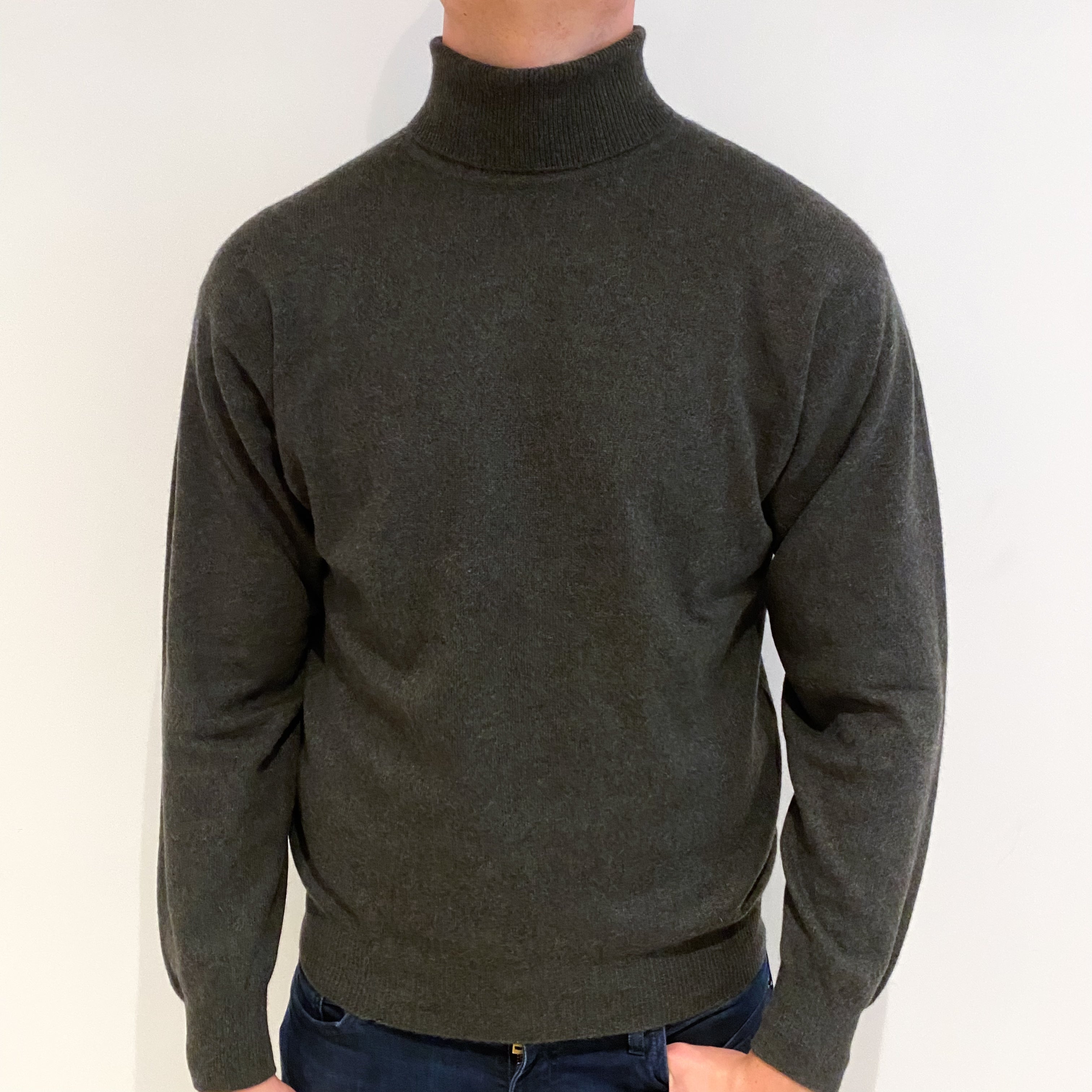 Men's Grey Cashmere Polo Neck Jumper Extra Large