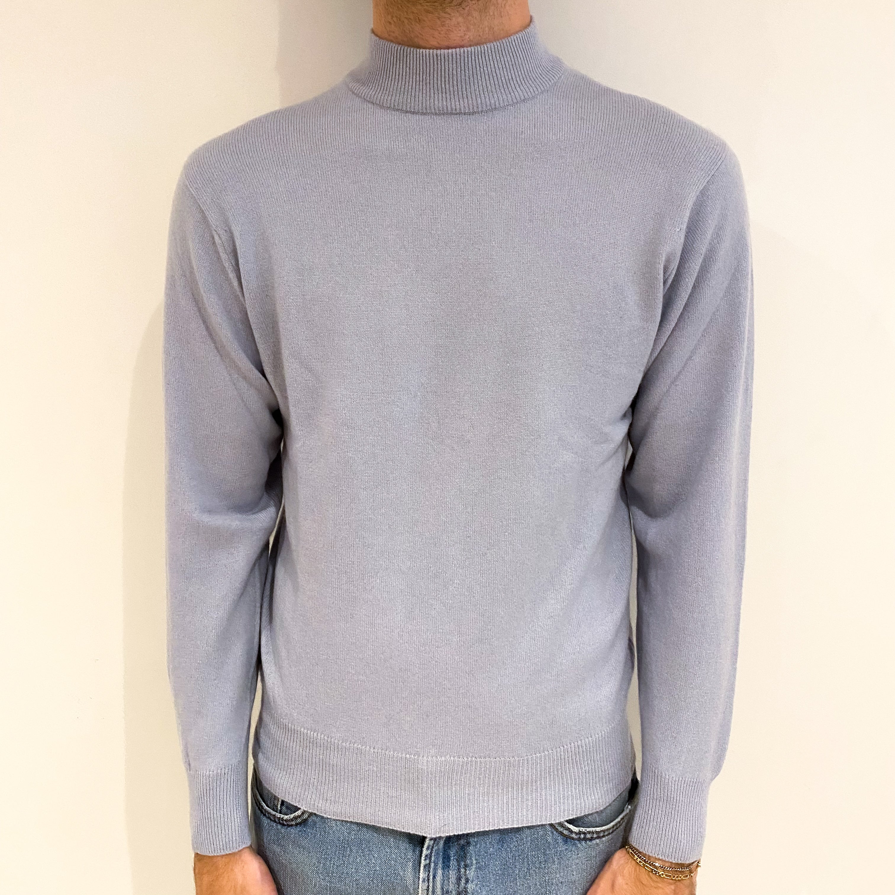 Men's Baby Blue Cashmere Turtle Neck Jumper Medium