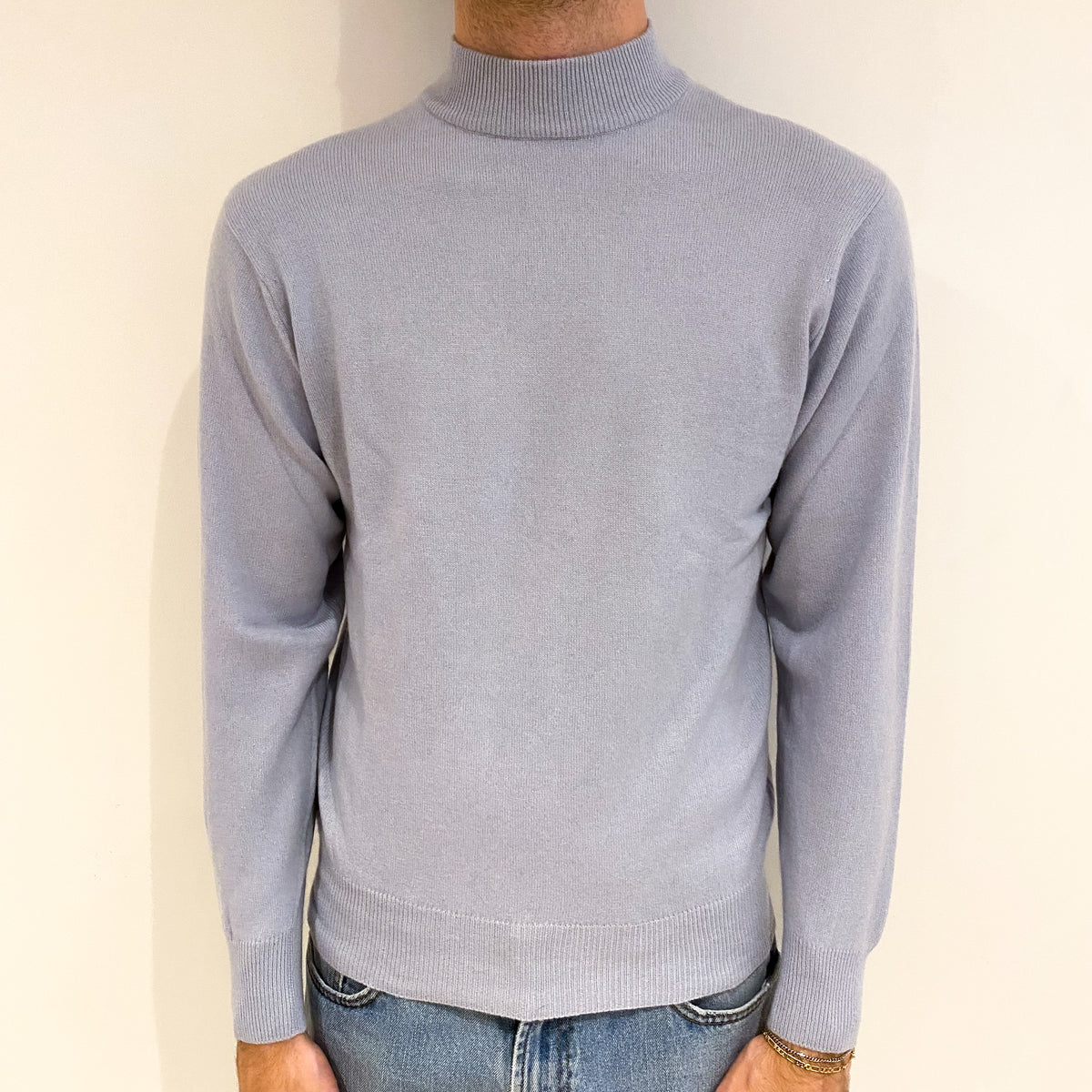 Men's Baby Blue Cashmere Turtle Neck Jumper Medium