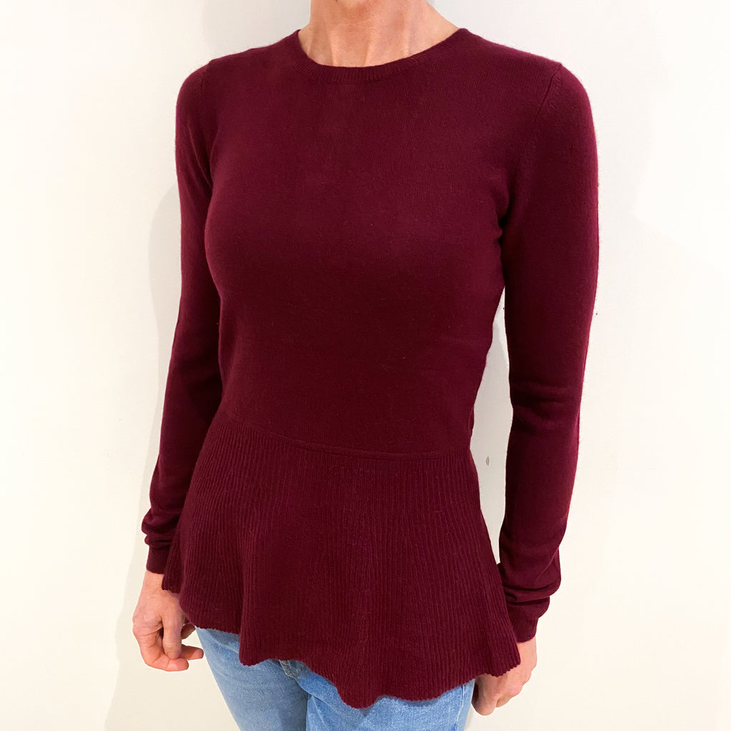 Burgundy Red Cashmere Crew Neck Jumper Small