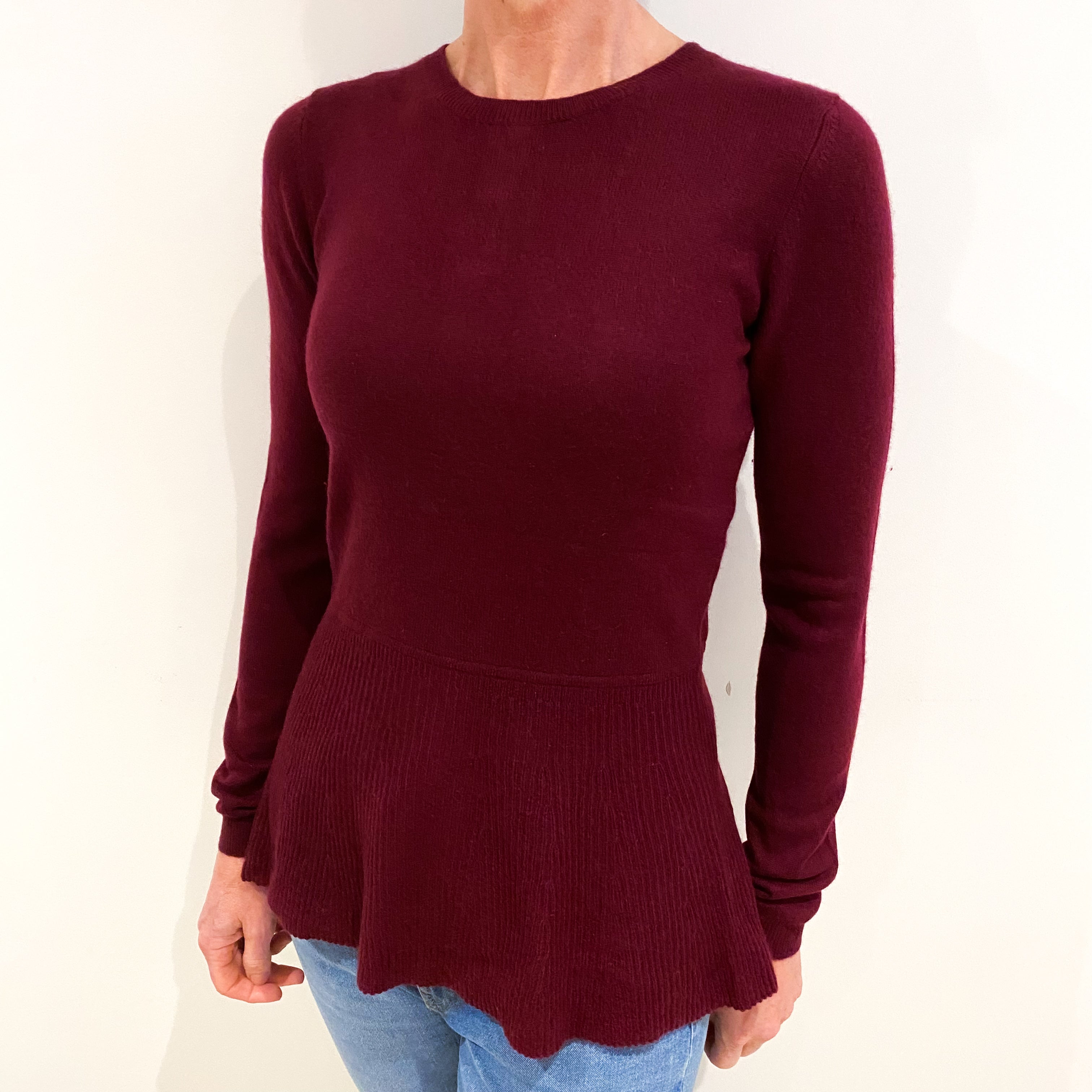 Burgundy Red Cashmere Crew Neck Jumper Small