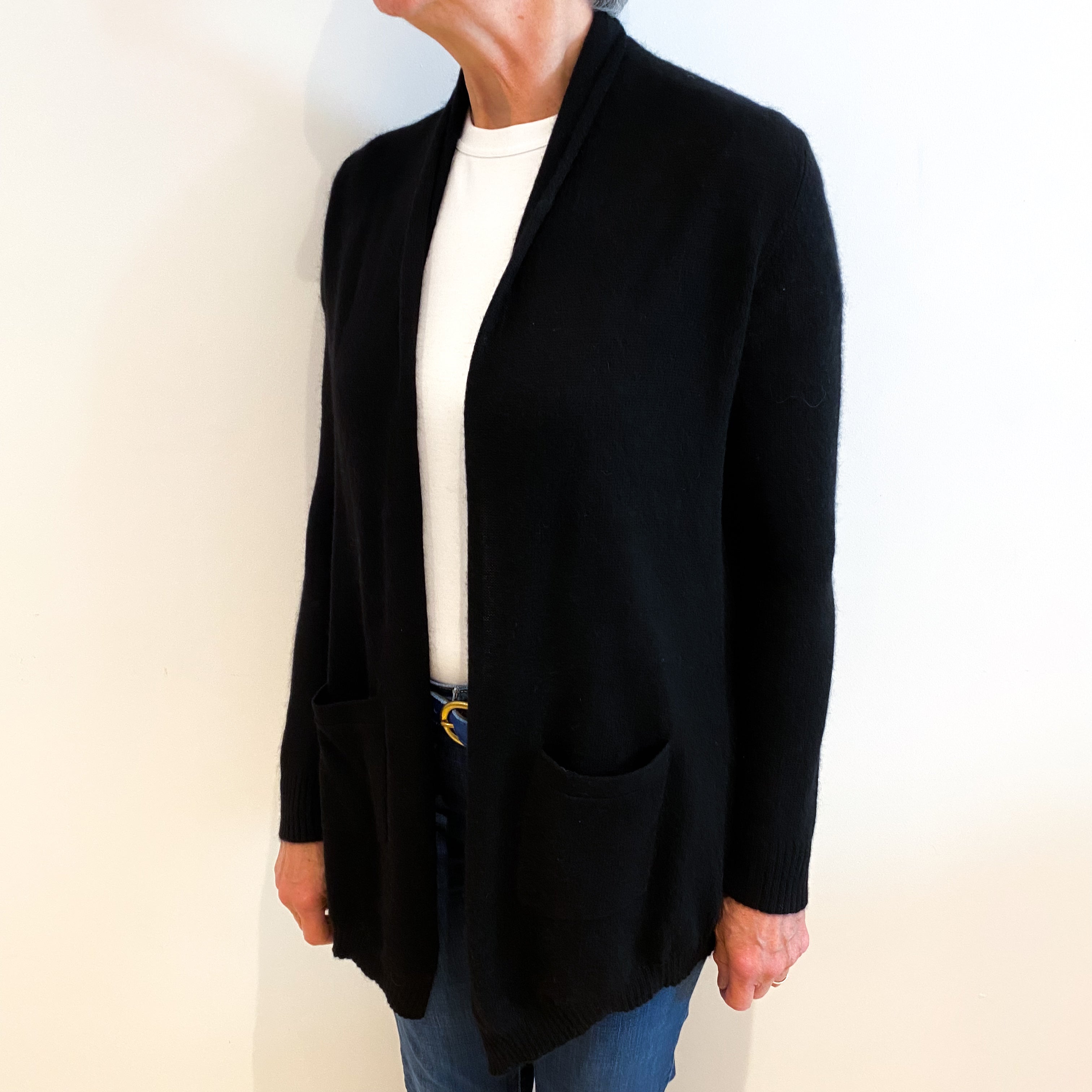 Black Cashmere Edge To Edge Cardigan Medium