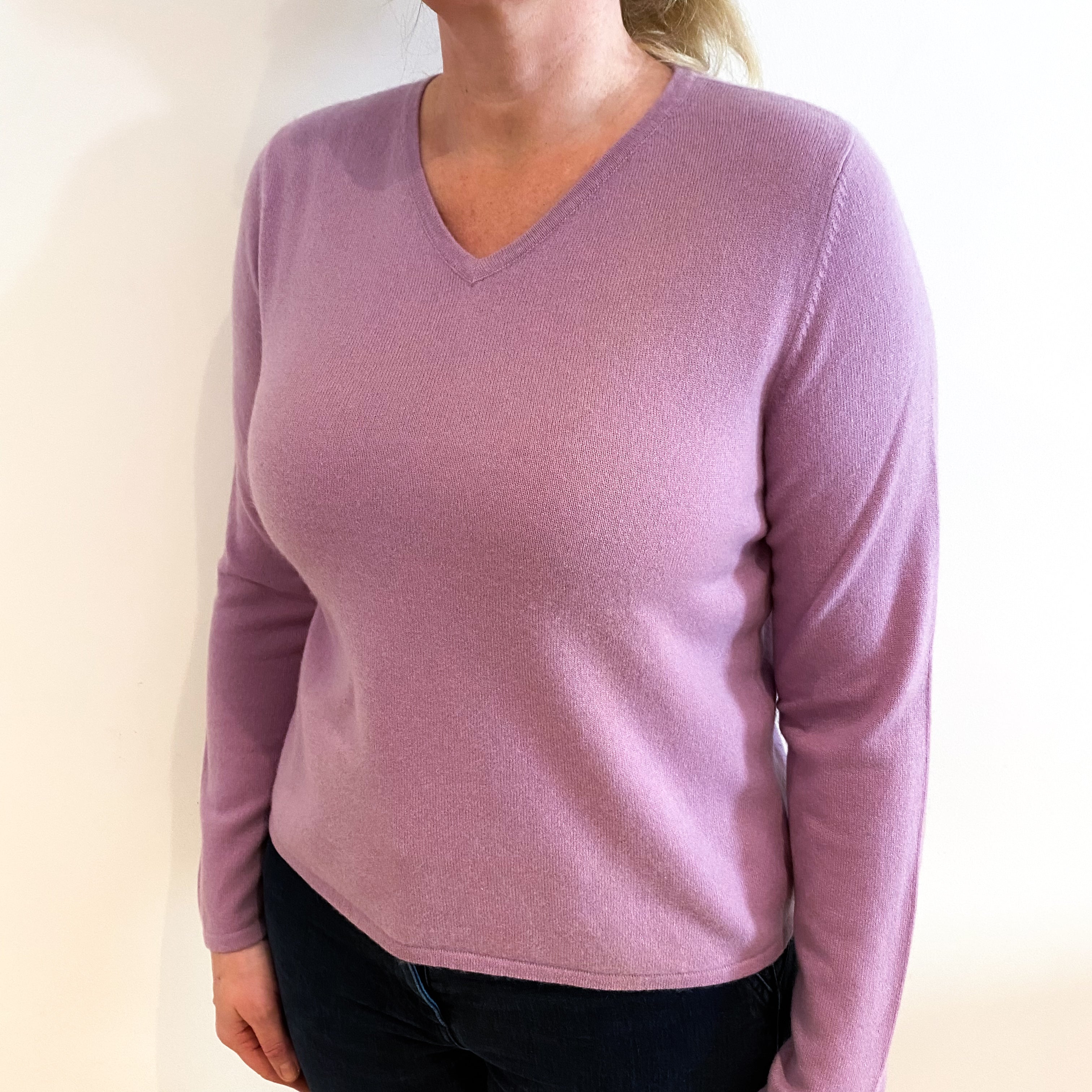 Lilac Purple Cashmere V Neck Jumper Large