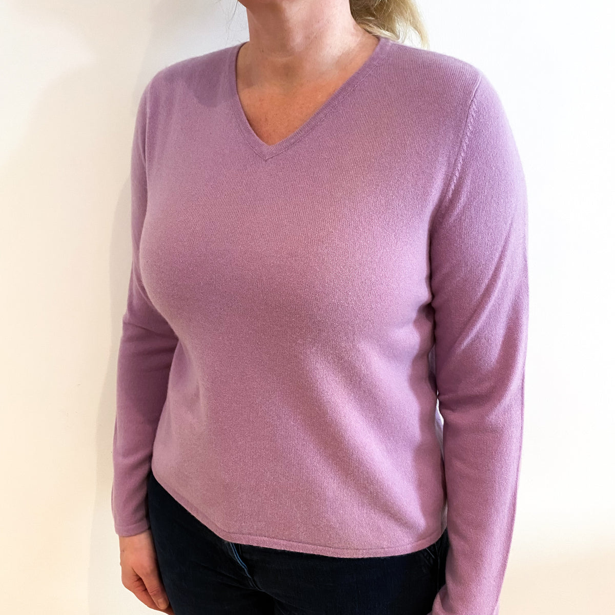 Lilac Purple Cashmere V Neck Jumper Large