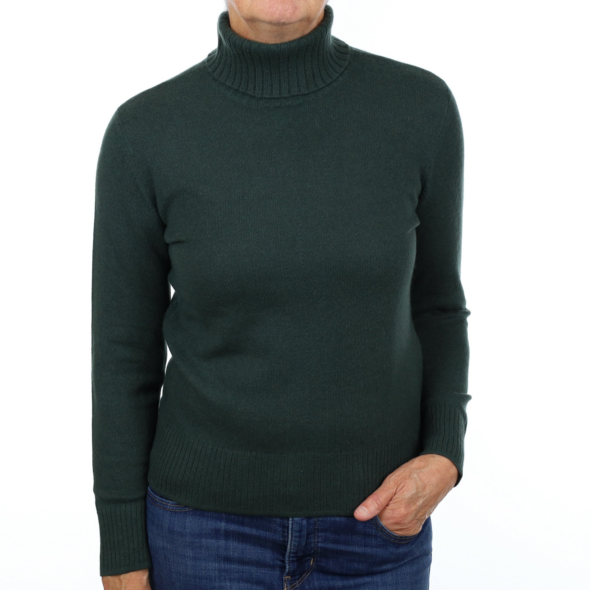 Forest Green Cashmere Polo Neck Jumper Medium