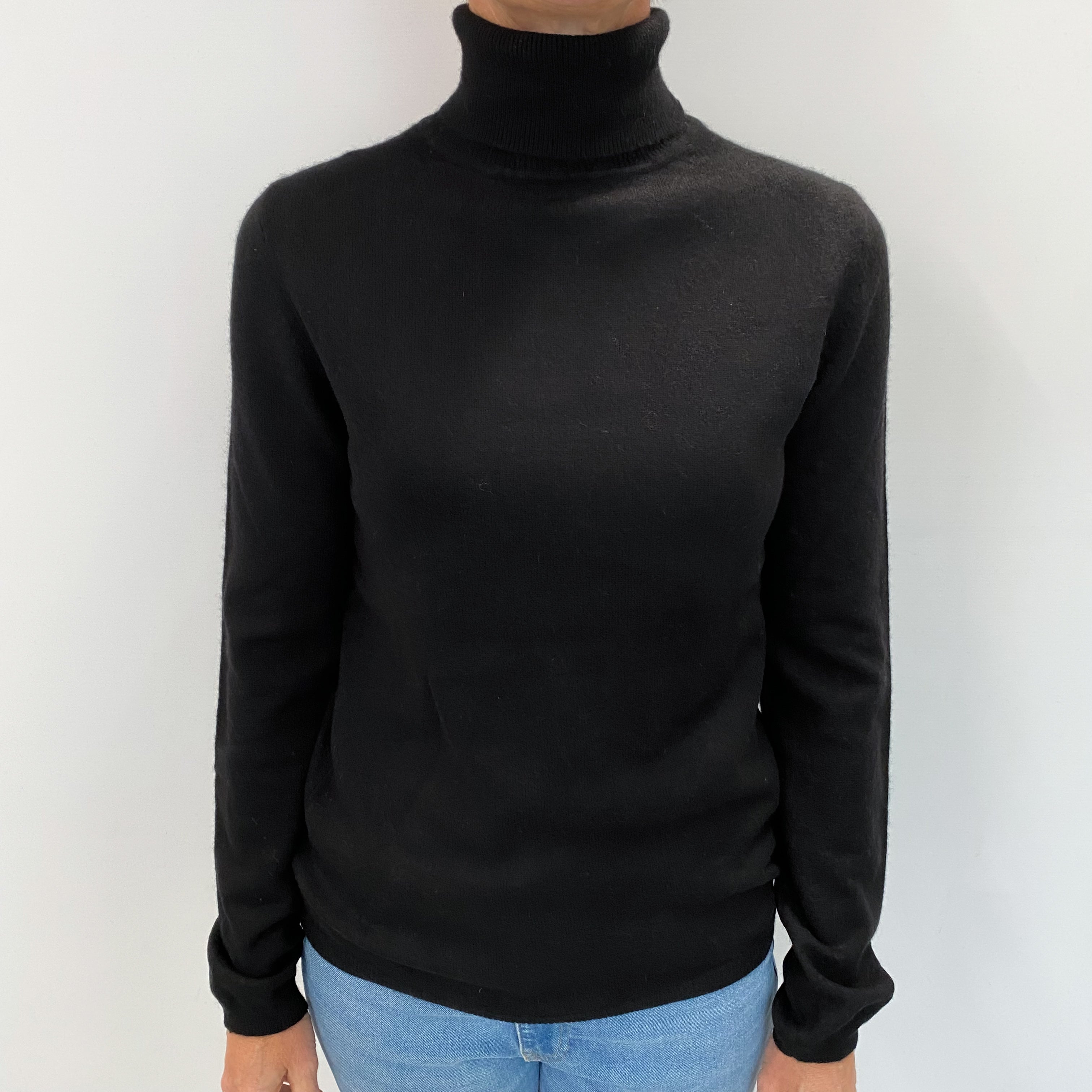 Black Cashmere Polo Neck Jumper Small