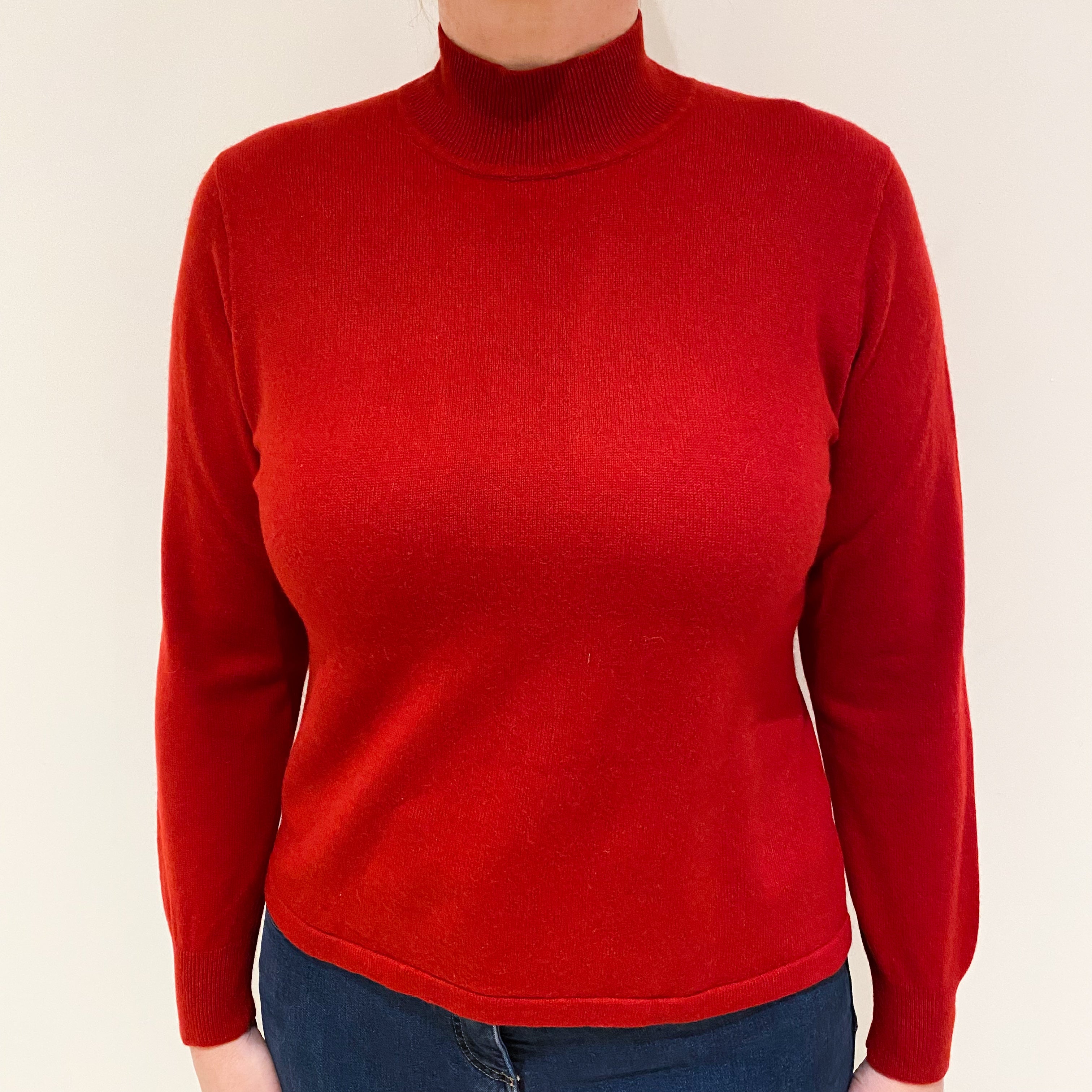 Post Box Red Cashmere Turtle Neck Jumper Large