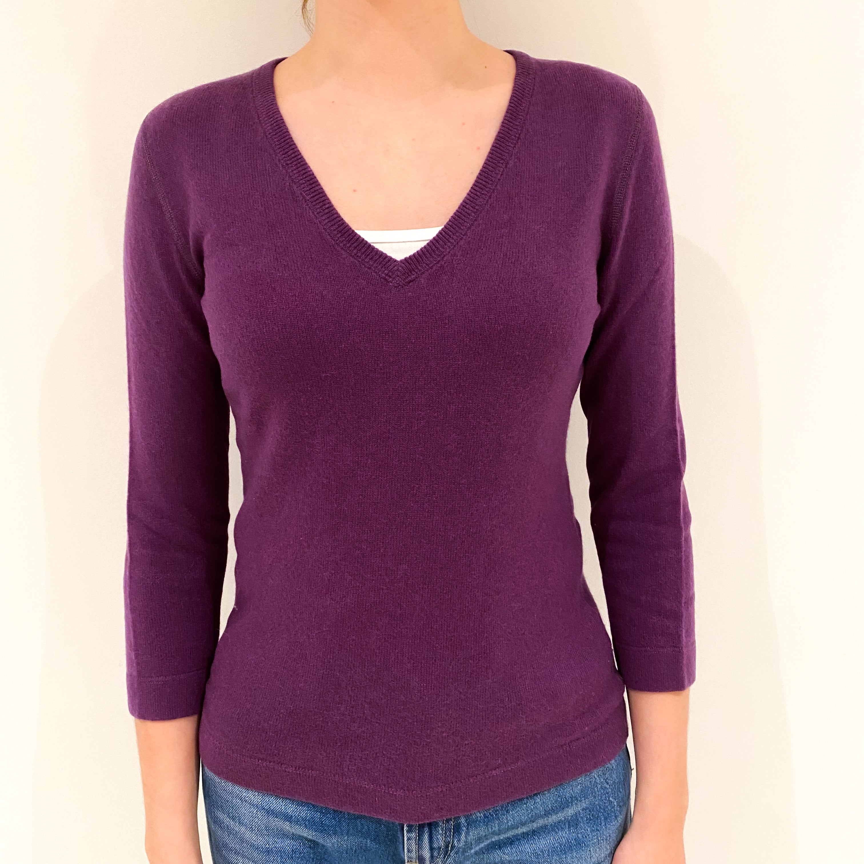 Blueberry Purple Cashmere V-Neck Jumper Extra Small