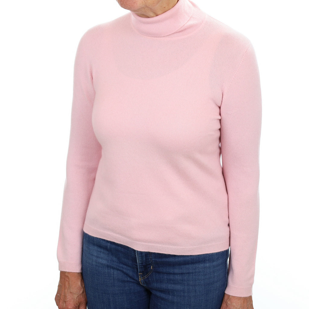 Scottish Carnation Pink Cashmere Polo Neck Jumper Medium