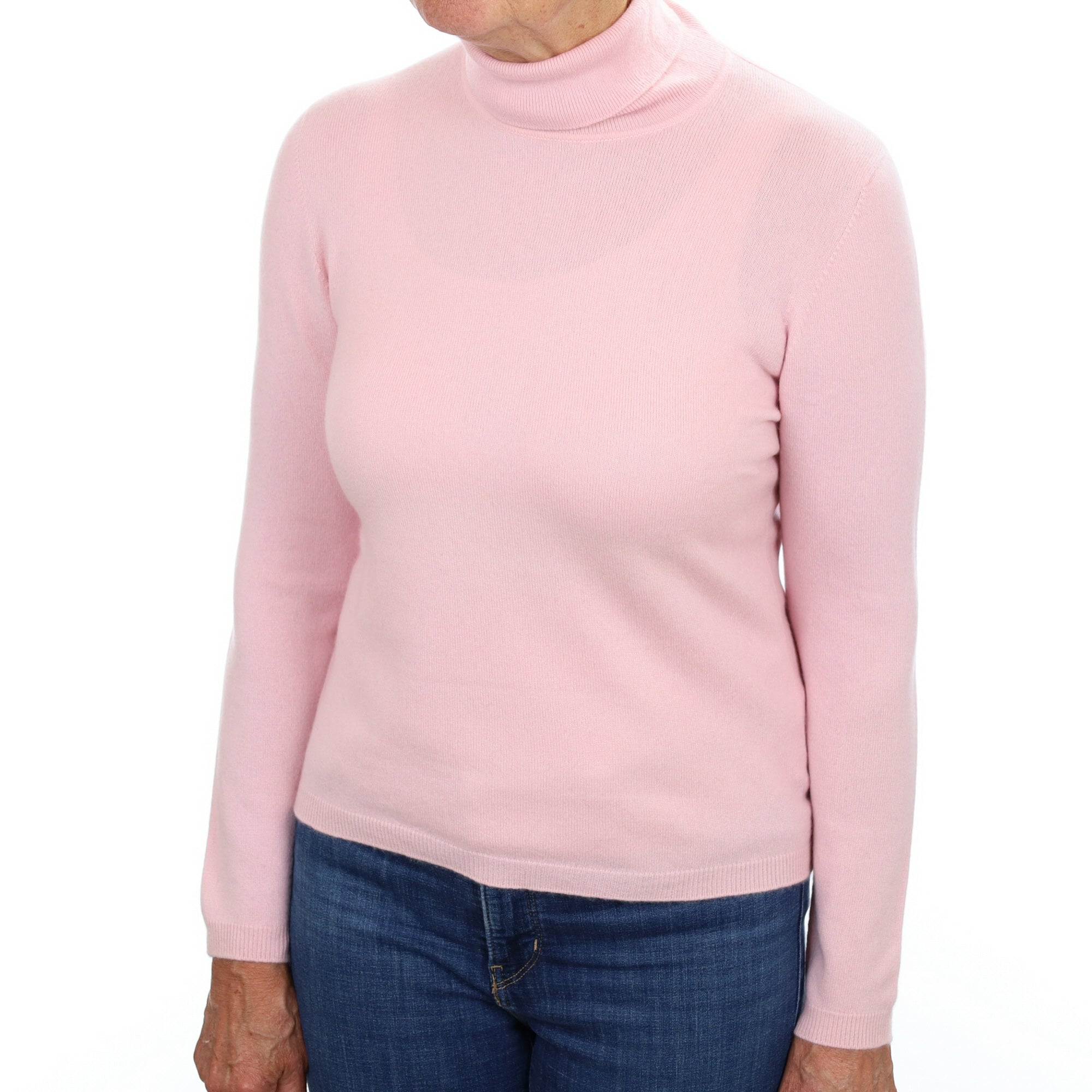 Scottish Carnation Pink Cashmere Polo Neck Jumper Medium