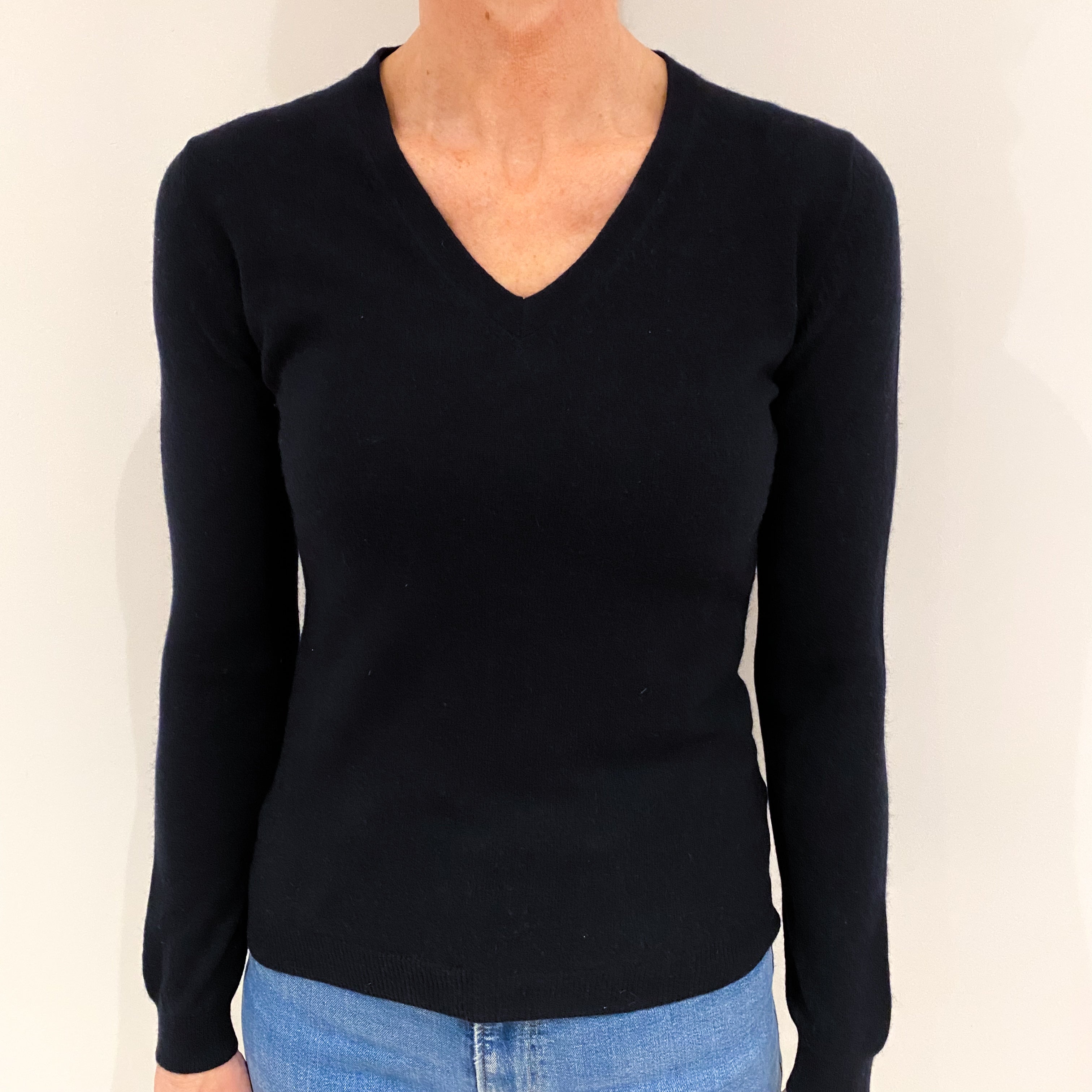 Darkest Navy Cashmere V Neck Jumper Small