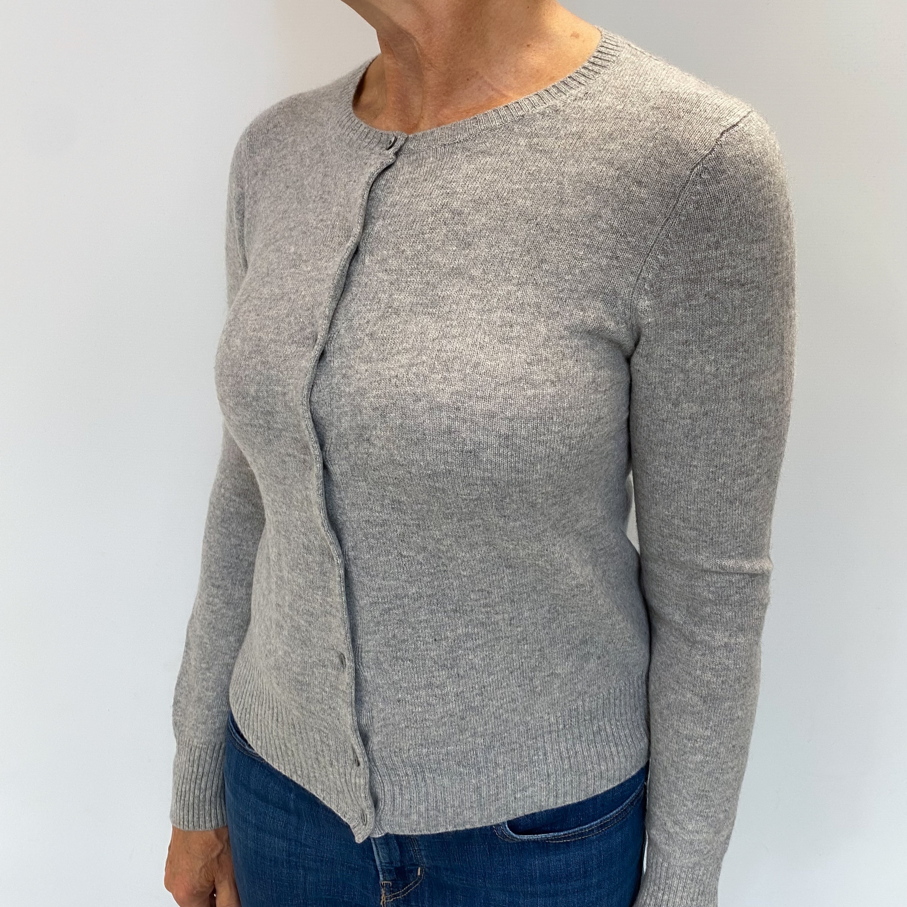 Smoke Grey Cashmere Crew Neck Cardigan Medium