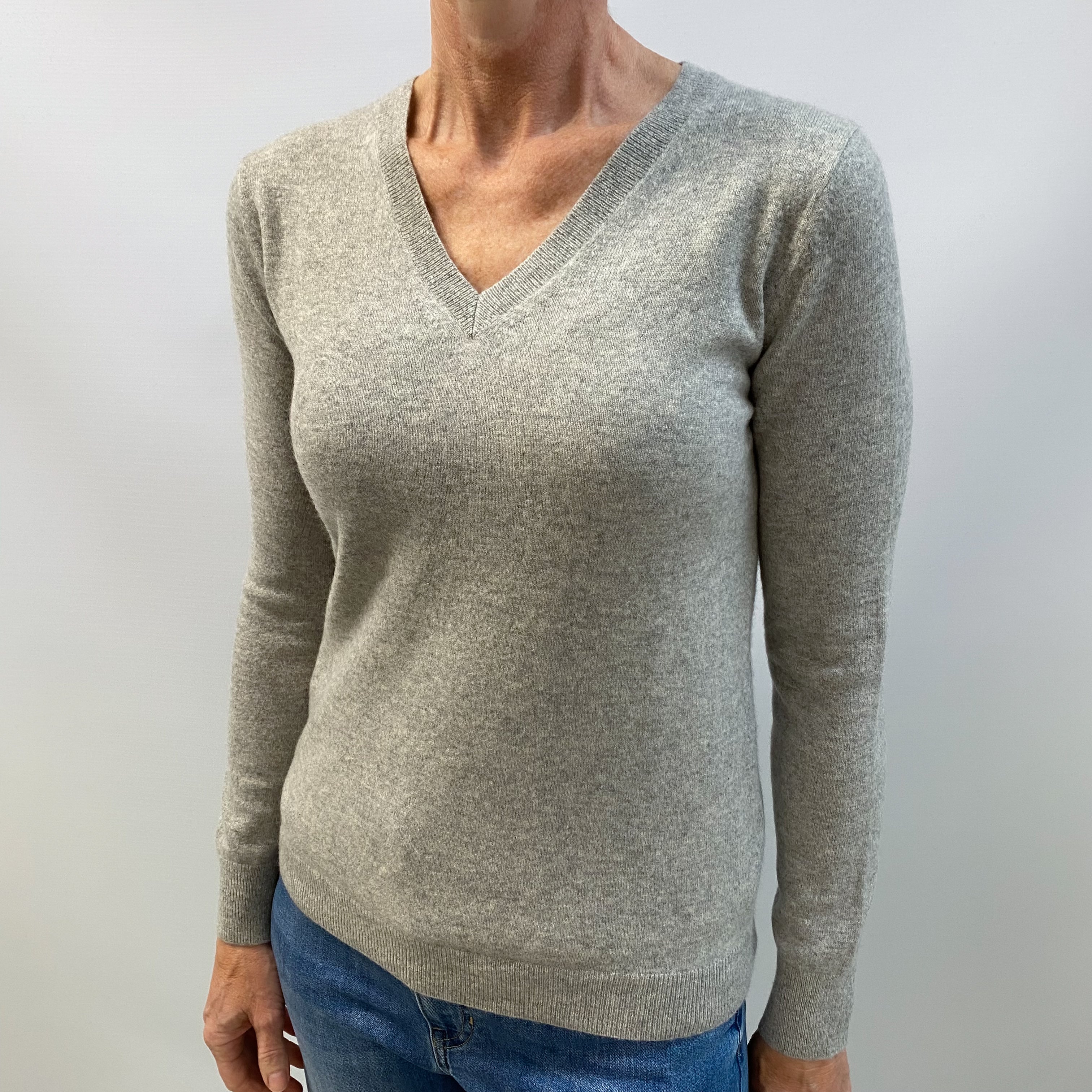 Smoke Grey Cashmere V Neck Jumper Small
