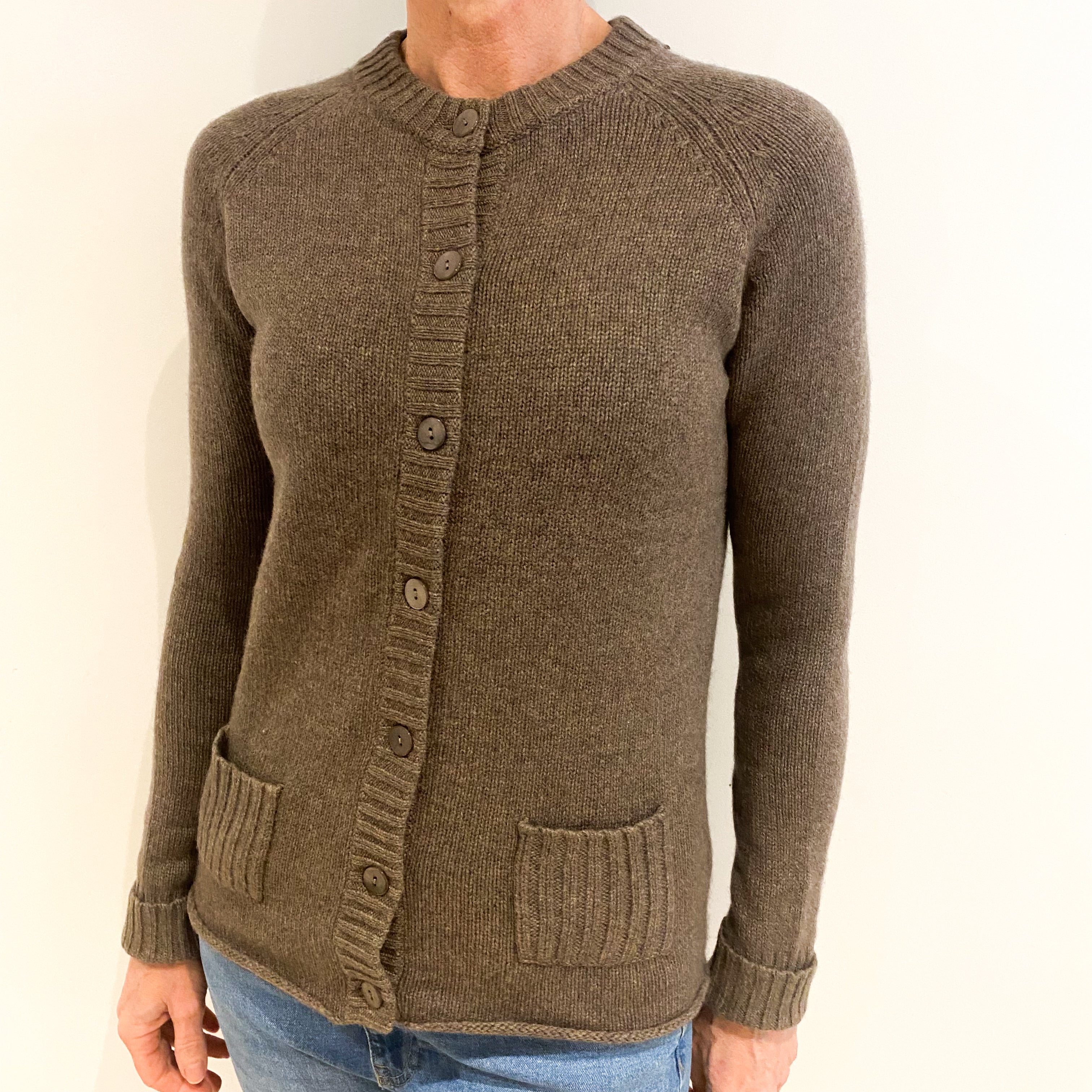 Mole Brown Cashmere Turtle Neck Cardigan Small