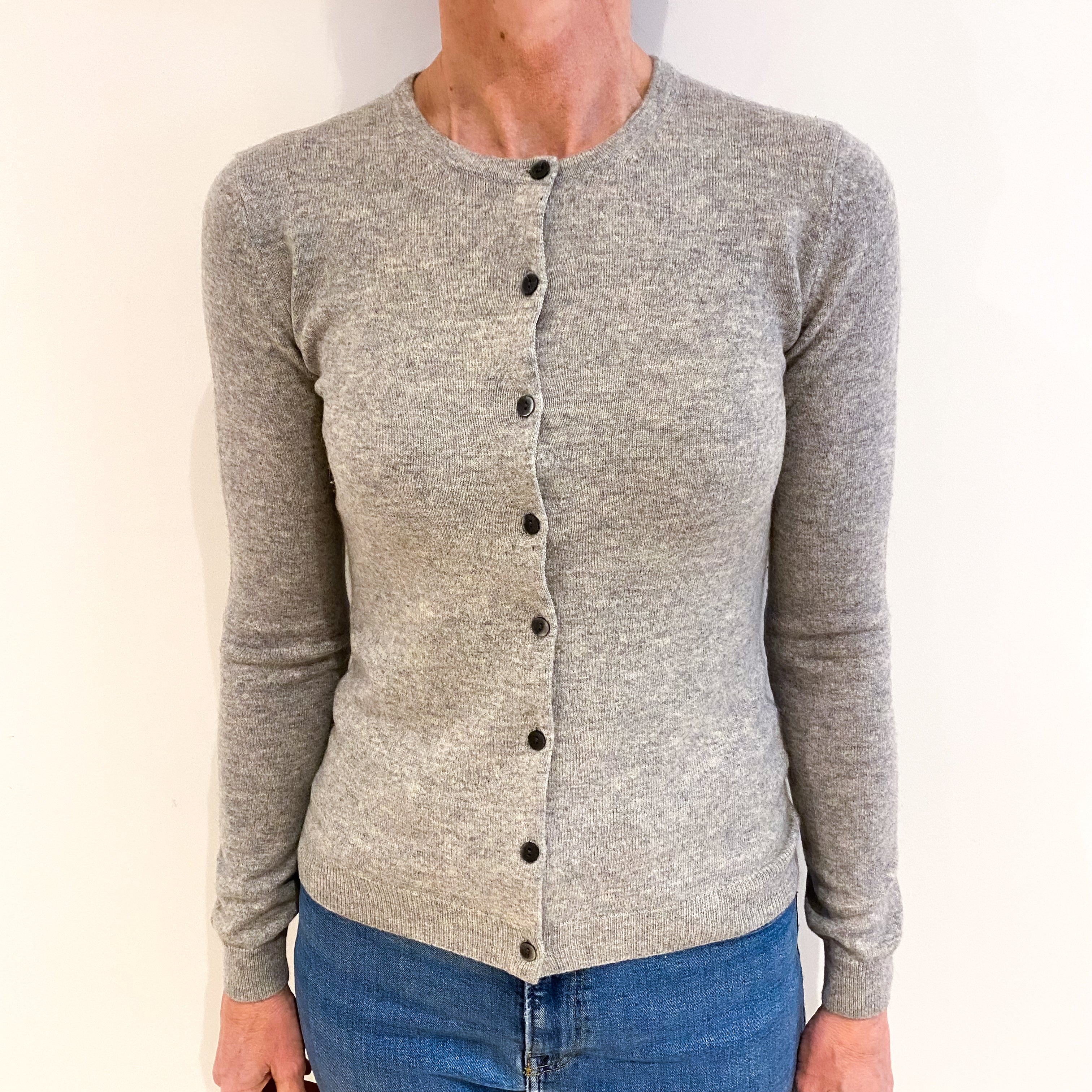 Smoke Grey Cashmere Crew Neck Cardigan Small