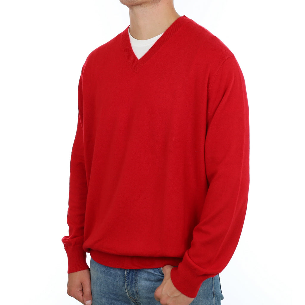 Men's Post Box Red Cashmere V Neck Jumper XXL